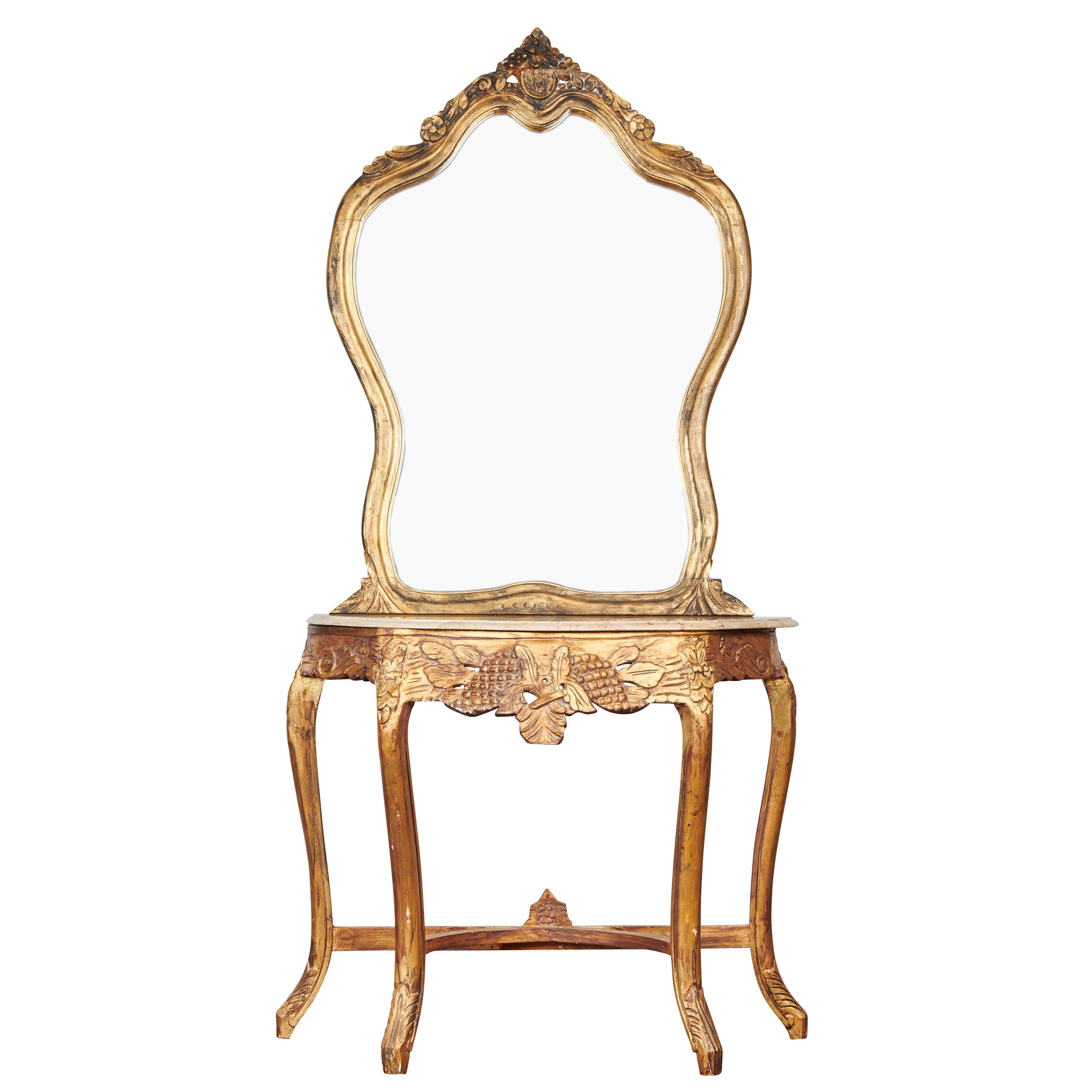 20th Century, Italian Gilt and Marble Mirrored Console For Sale