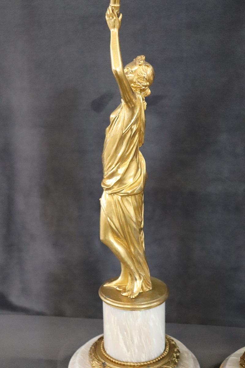 20th Century Italian Gilt Bronze Pair of Figures Sculptures For Sale 7