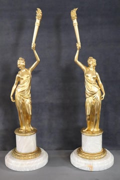 20th Century Italian Gilt Bronze Pair of Figures Sculptures