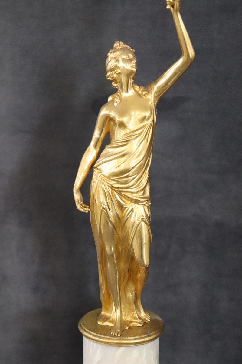 Mid-20th Century 20th Century Italian Gilt Bronze Pair of Figures Sculptures For Sale