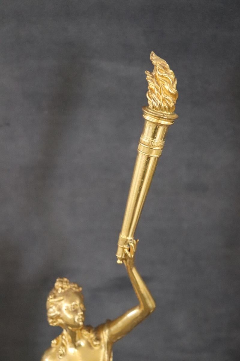 20th Century Italian Gilt Bronze Pair of Figures Sculptures For Sale 1