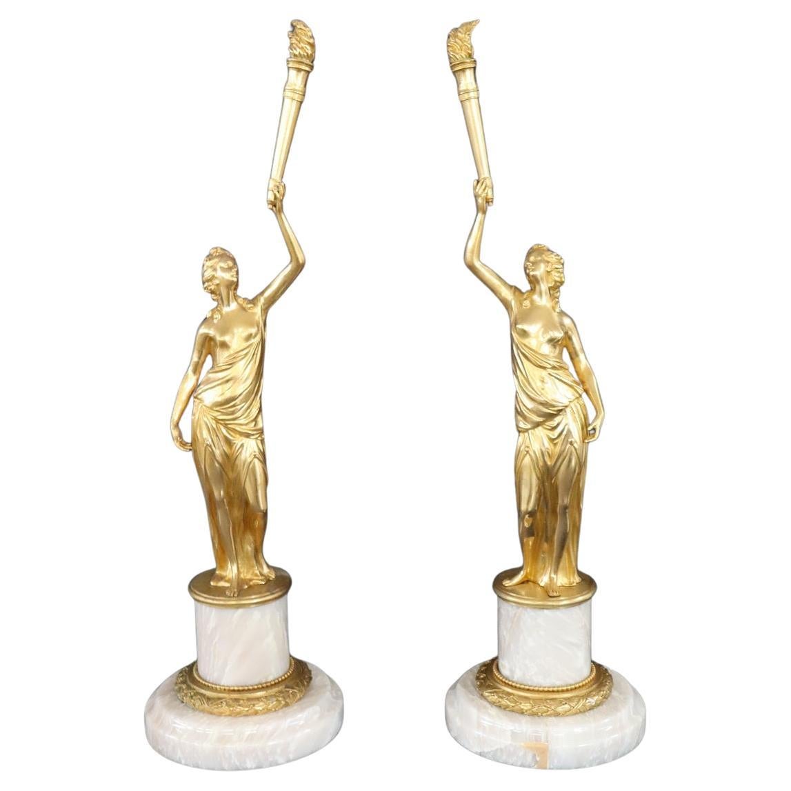 20th Century Italian Gilt Bronze Pair of Figures Sculptures For Sale