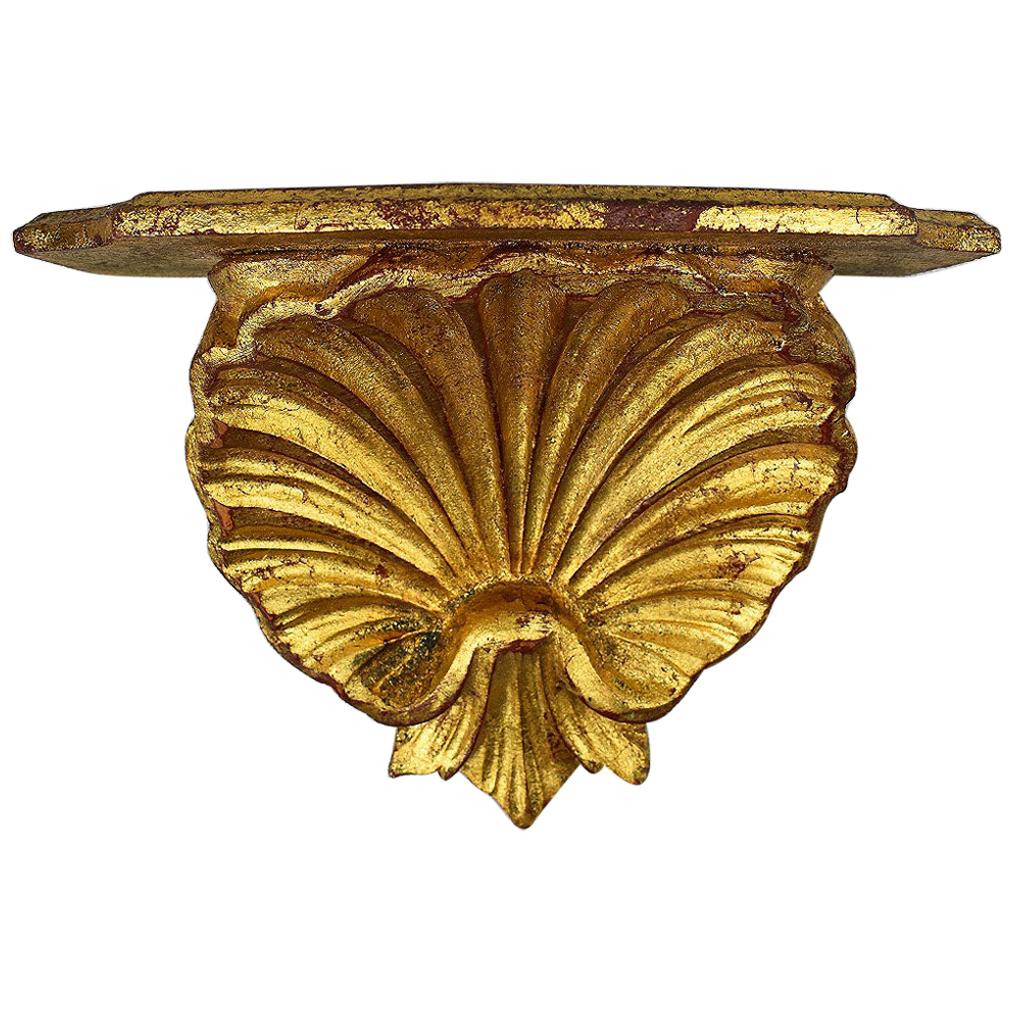 20th Century Italian Gilt Gold Carved Wood Grotto Style Bracket Shell Shelf