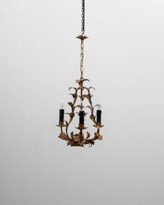 20th Century Italian Gilt Metal Tole Chandelier with Leaf Motif