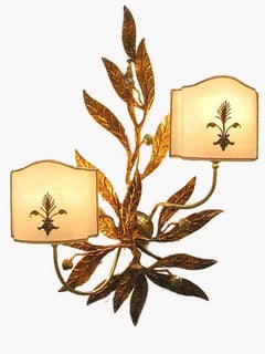 20th Century Italian Gilt Iron Leafed Sconce Monumental Two-light Wall Lamp