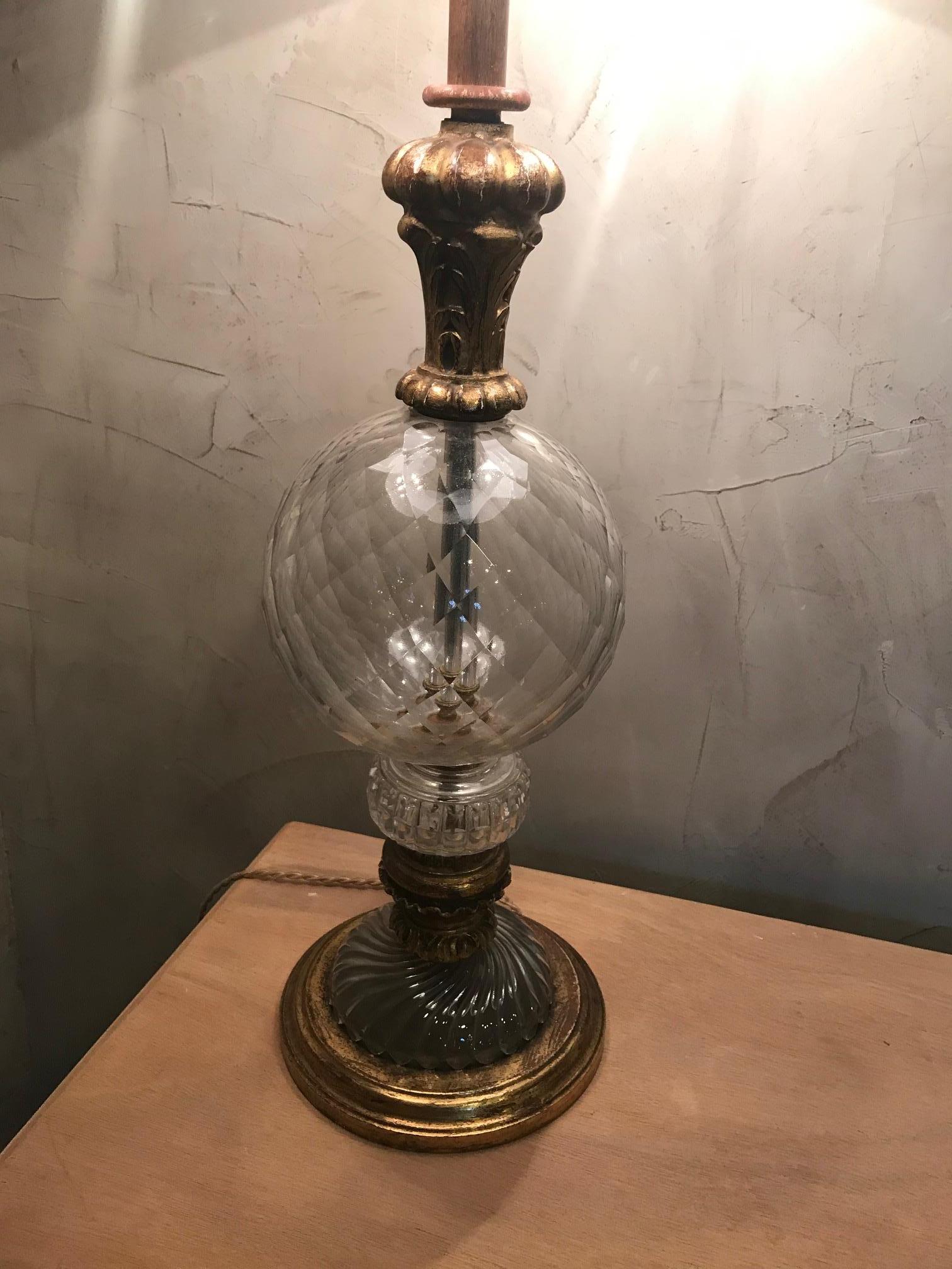 20th Century Italian Glass and Golden Wood Table Lamp, 1920s 7