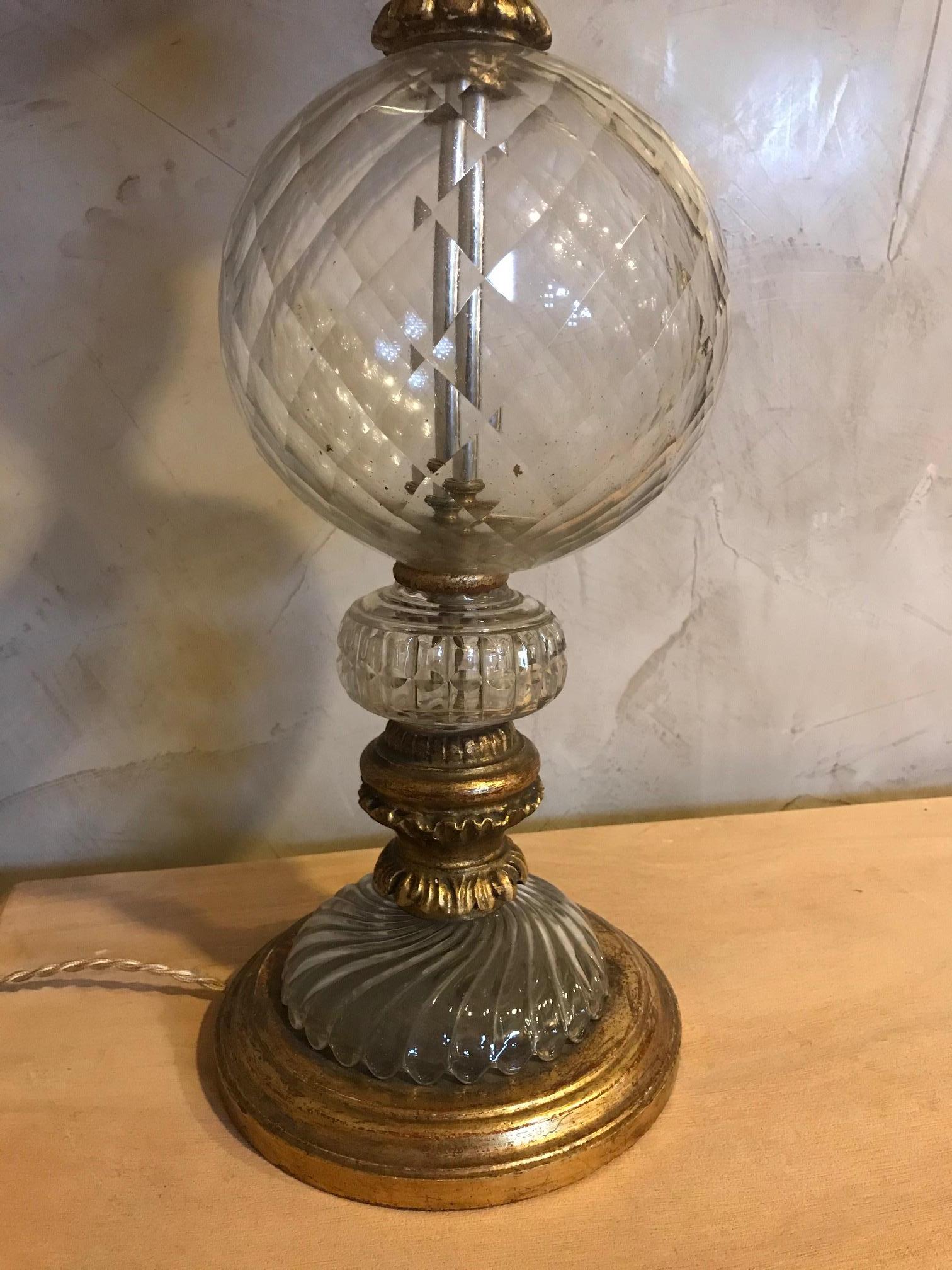 20th Century Italian Glass and Golden Wood Table Lamp, 1920s 1
