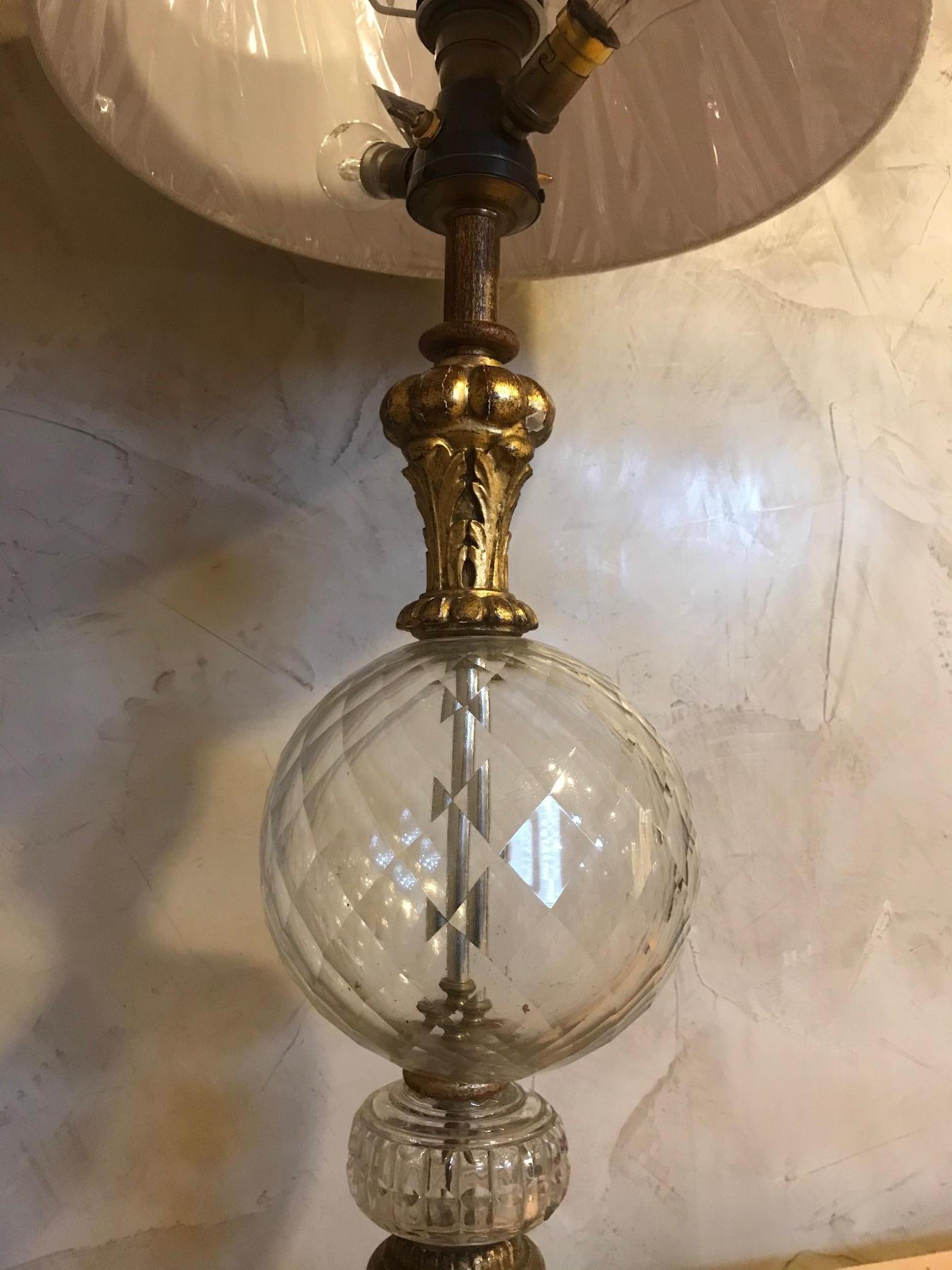 20th Century Italian Glass and Golden Wood Table Lamp, 1920s 2