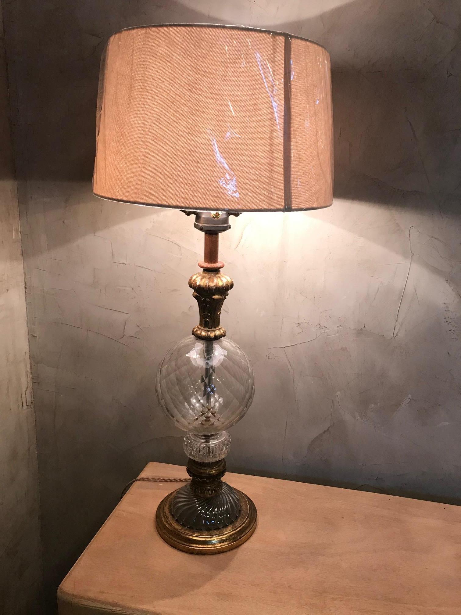 20th Century Italian Glass and Golden Wood Table Lamp, 1920s 5