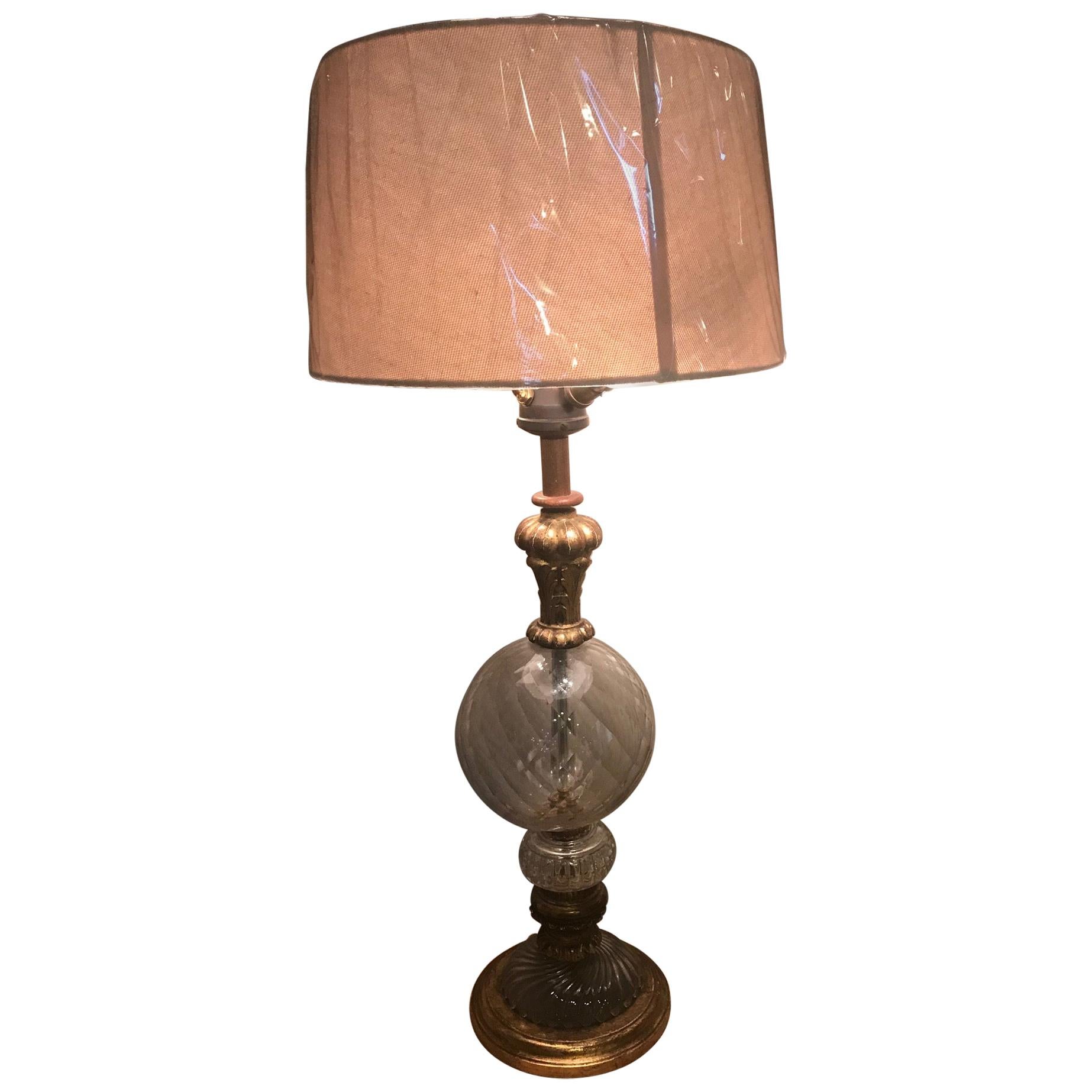20th Century Italian Glass and Golden Wood Table Lamp, 1920s