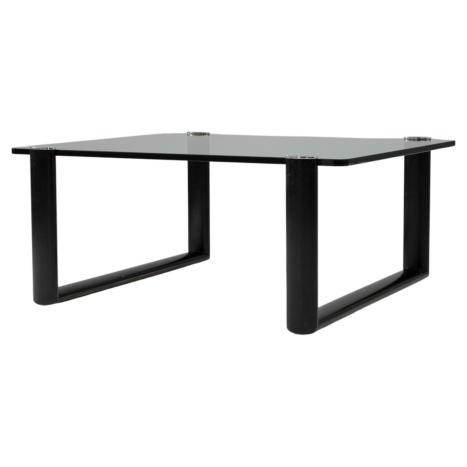 Tavolino in vetro del XX secolo su base in legno