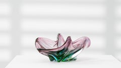 Mid-Century Murano Glass Plateau, Italian Artistry, Pink & Green