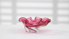 20th Century Italian Murano Glass Plateau, Pink & Clear, Ruffled Rim