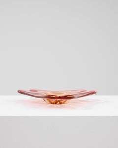20th Century Italian Murano Glass Plateau in Amber Color, Handblown