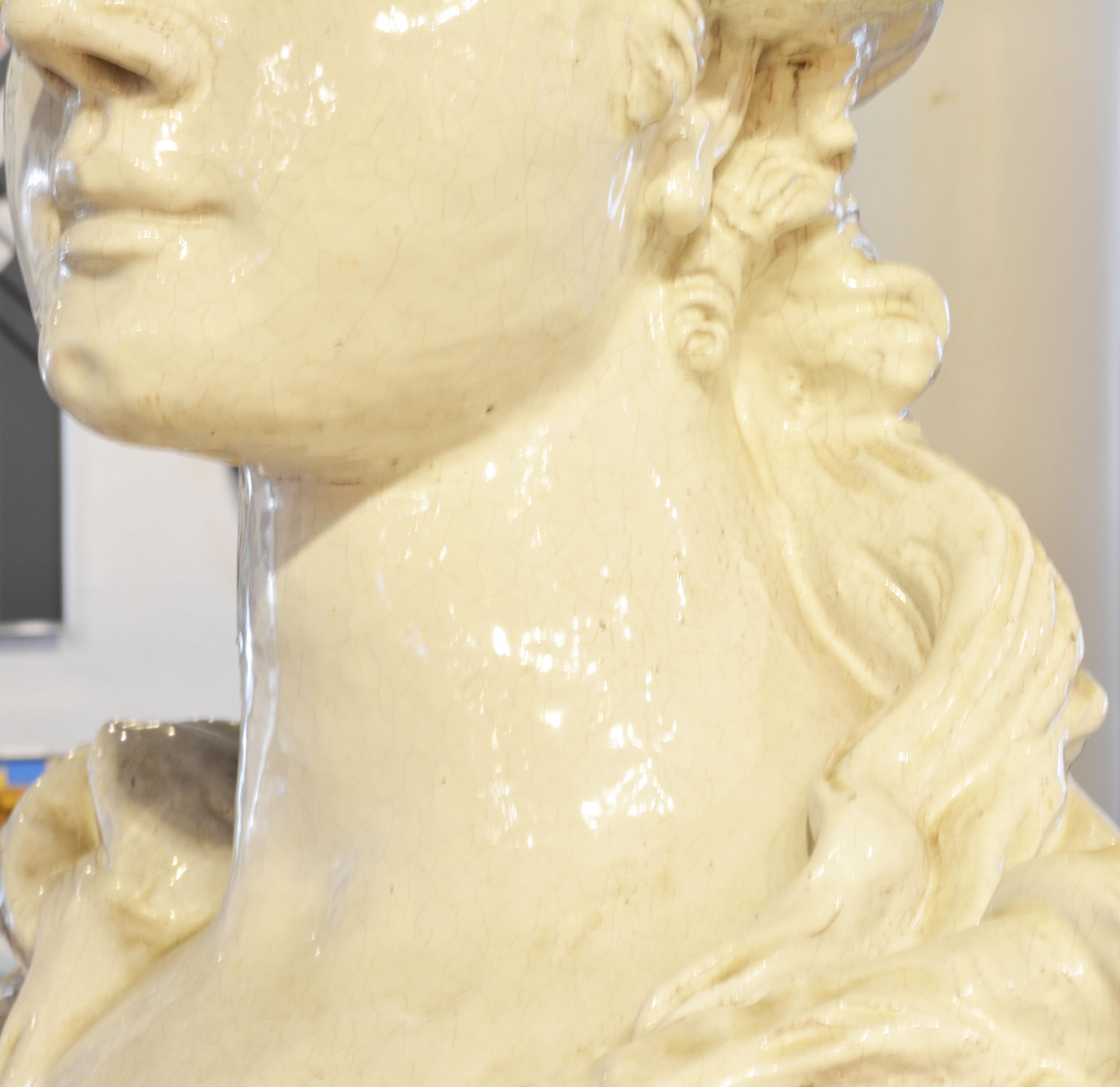 20th Century Italian Glazed Terracotta Bust of a Young Noble Woman at ...