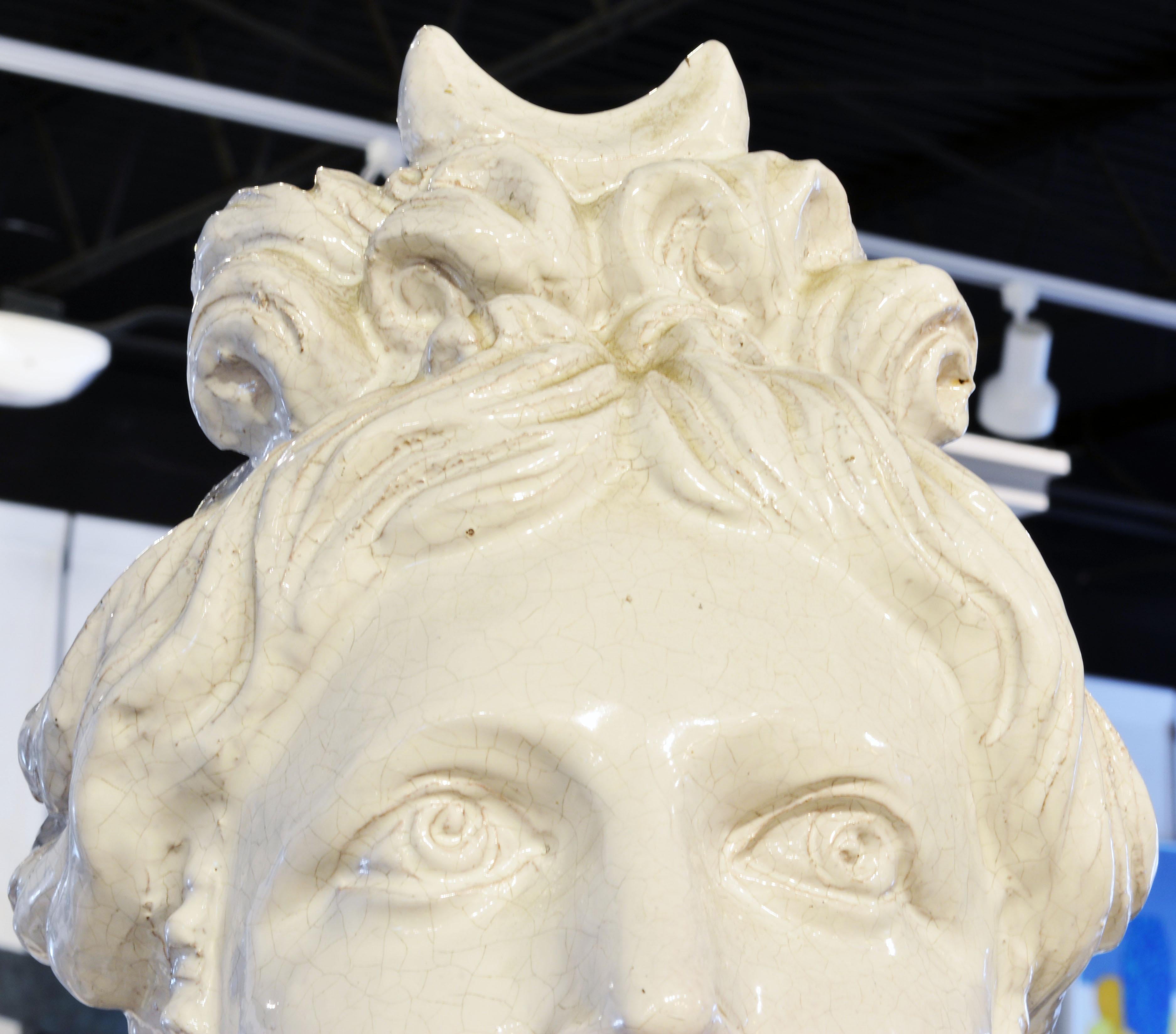 20th Century Italian Glazed Terracotta Bust of a Young Noble Woman at ...