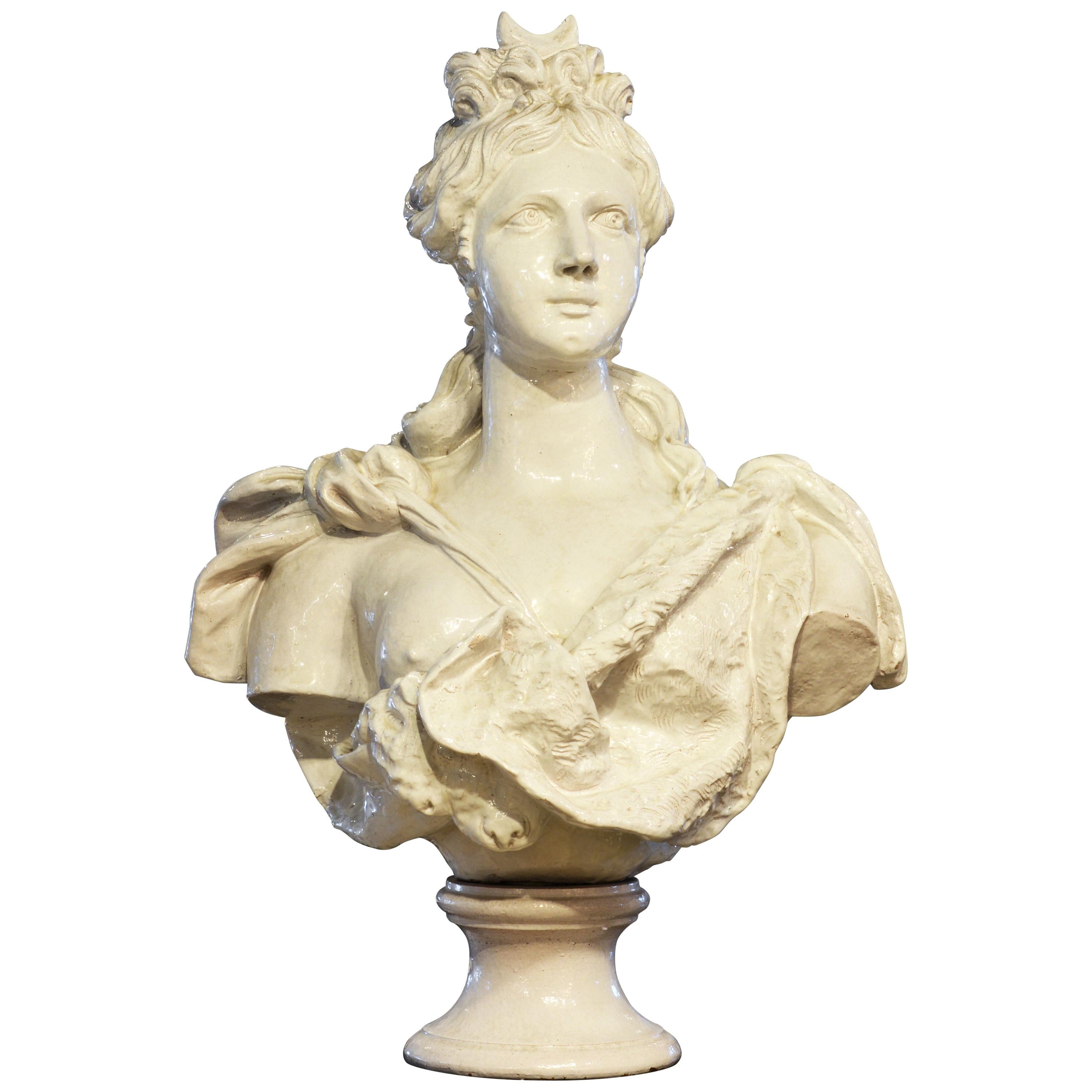 20th Century Italian Glazed Terracotta Bust of a Young Noble Woman at ...