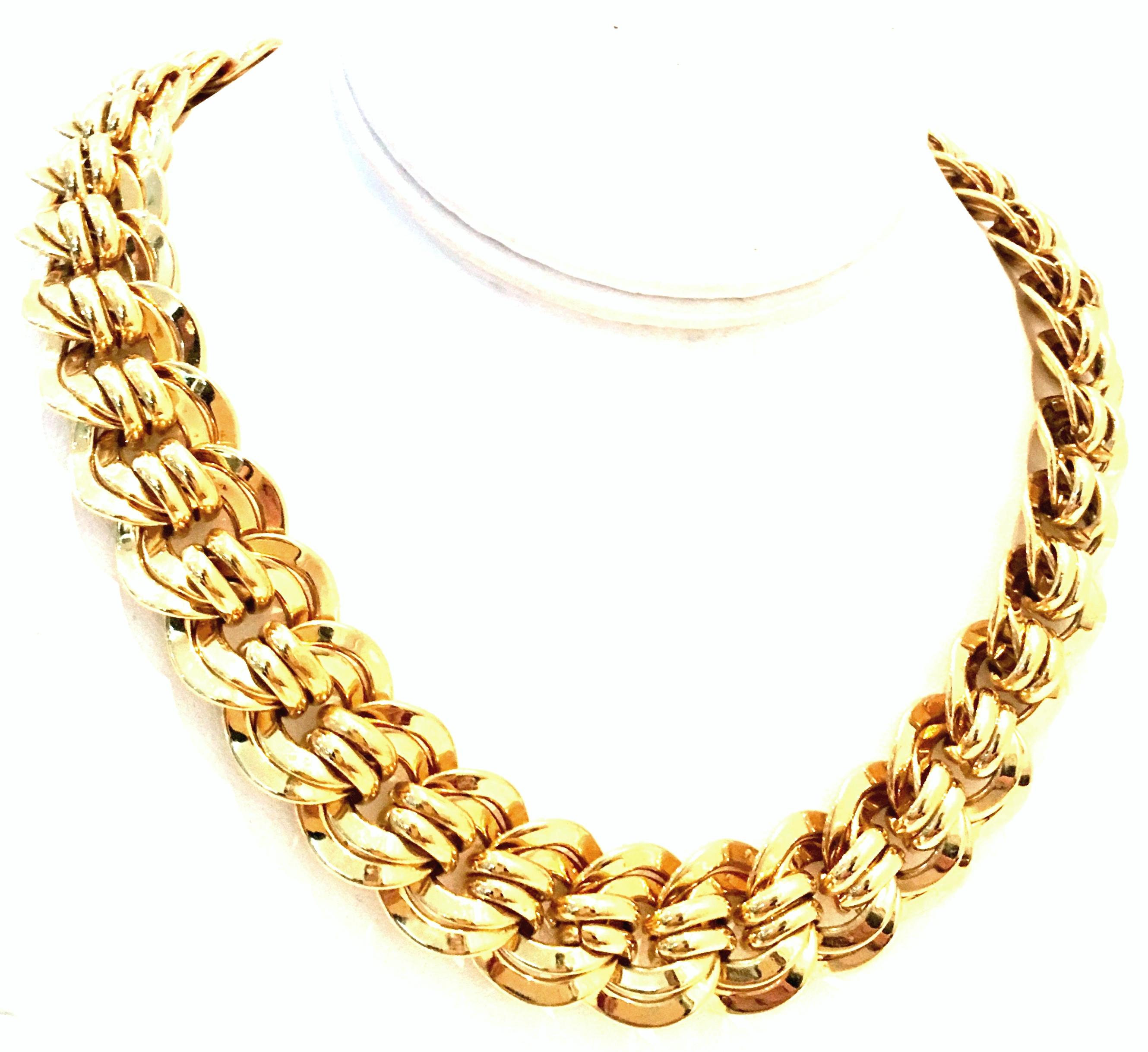 20th Century Gold Plate Chain Link Choker Style Necklace By, Napier. Features a substantially weighted gold plate rope and twist chain link design. Signed on the fold over box style clasp, Napier