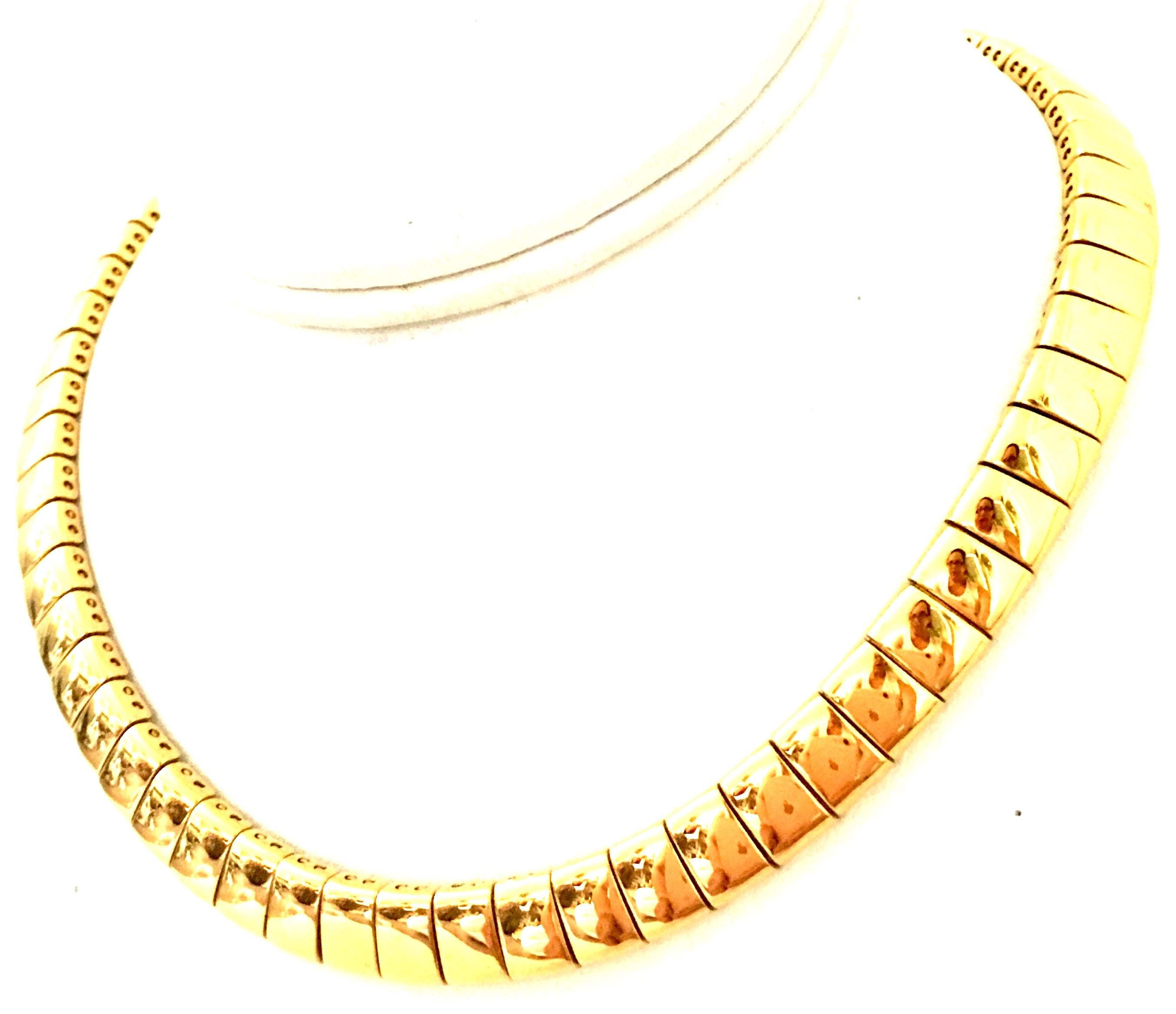 20th Century Italian Gold Plate Link Choker Style Necklace By, Napier. This modernist, classic and timeless piece features curved square links of approximately, .25