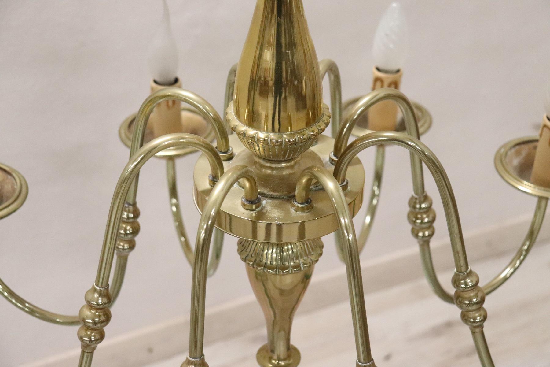 Gilt 20th Century Italian Golden Brass Chandelier For Sale