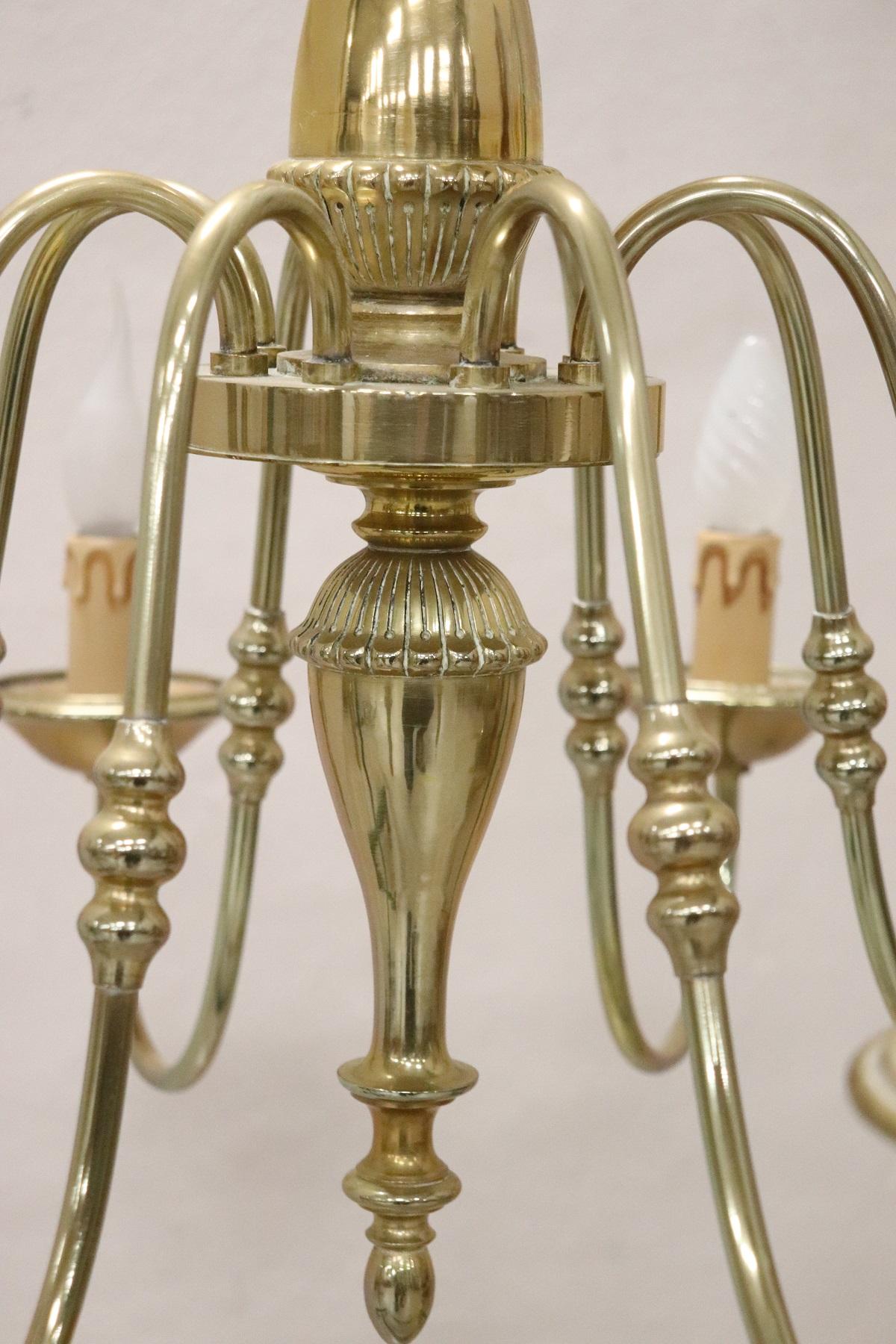 Mid-20th Century 20th Century Italian Golden Brass Chandelier For Sale