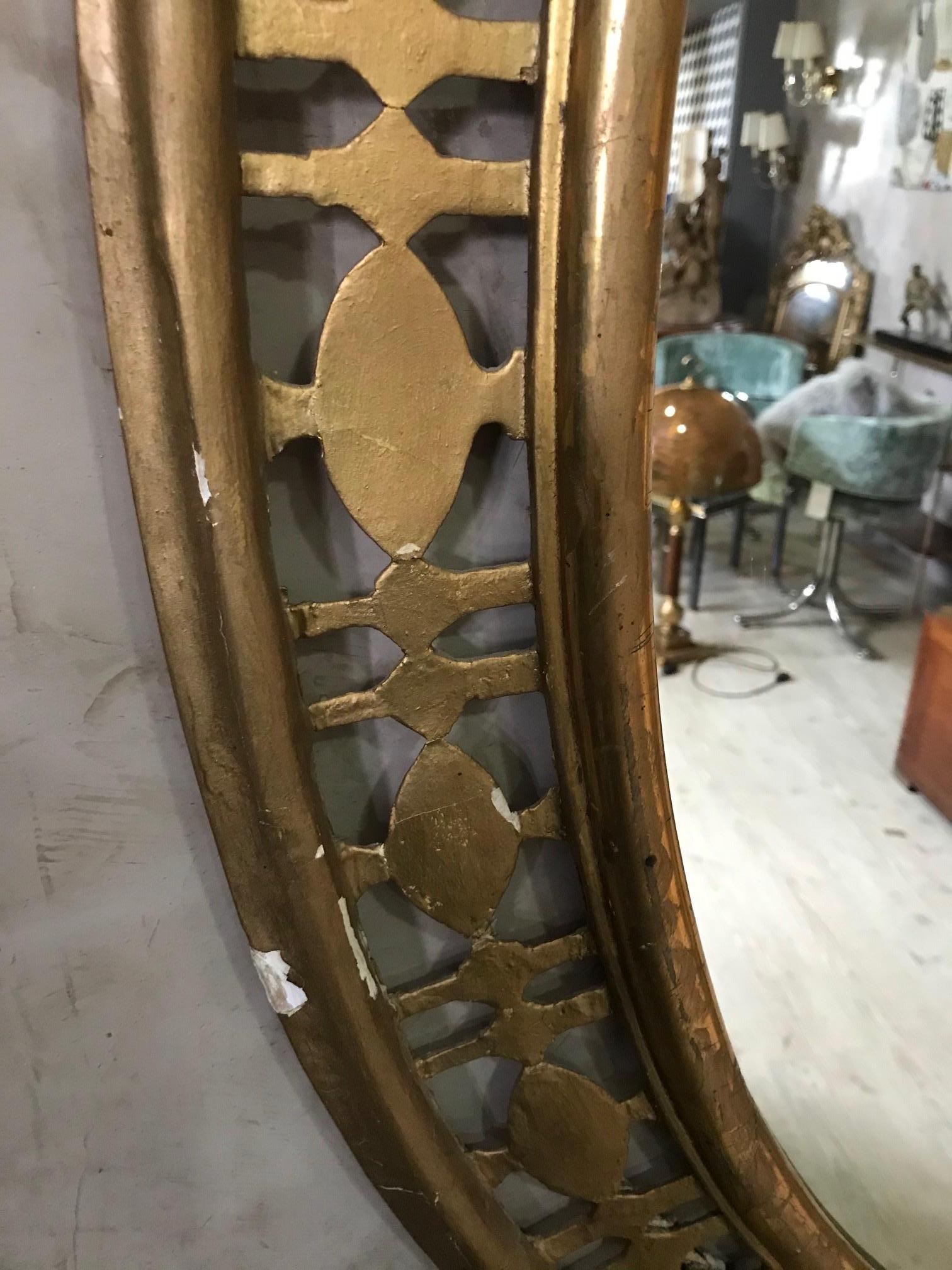 20th Century Italian Golden Wood Oval Mirror, 1940s 1