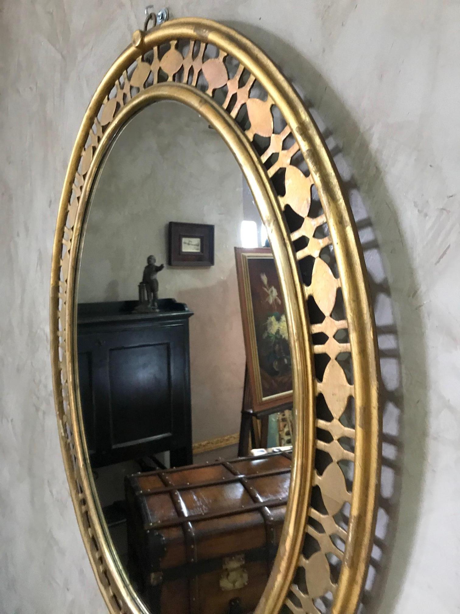 20th Century Italian Golden Wood Oval Mirror, 1940s 5