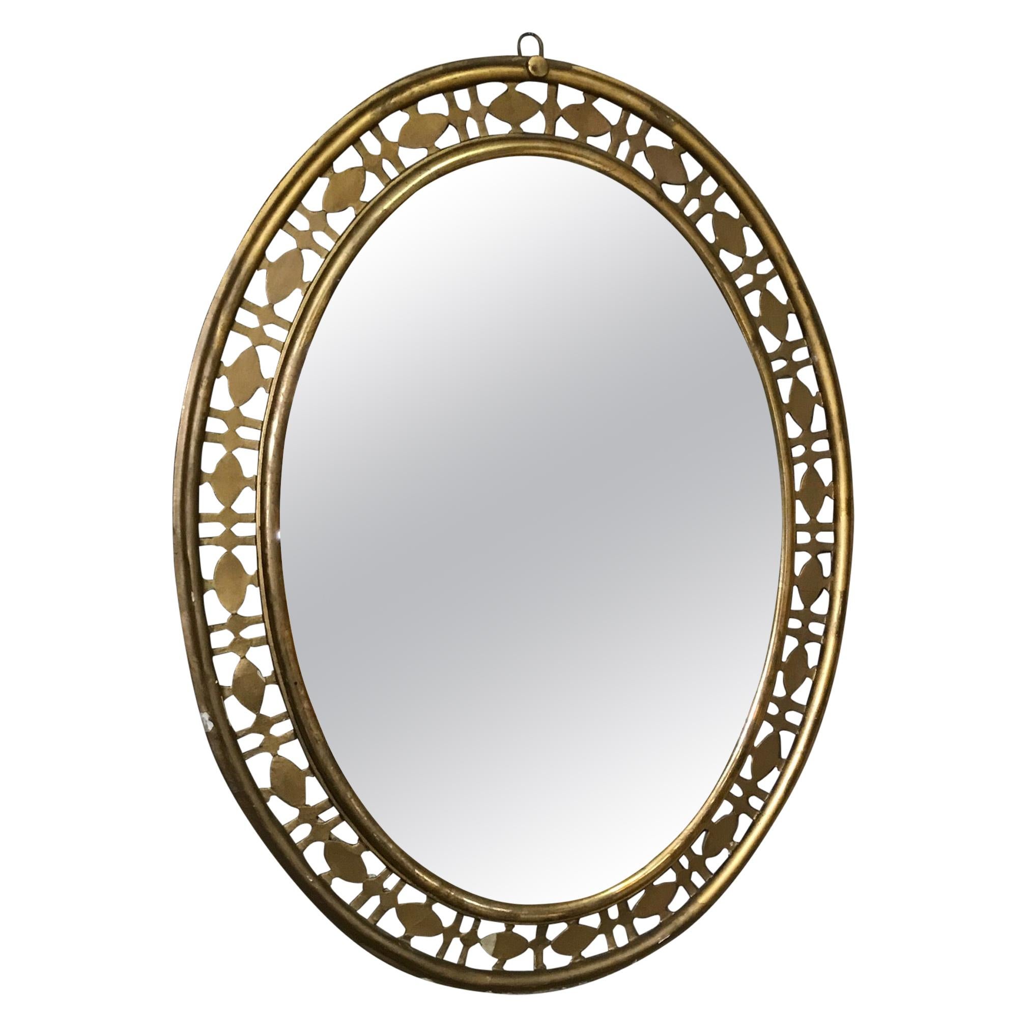 20th Century Italian Golden Wood Oval Mirror, 1940s
