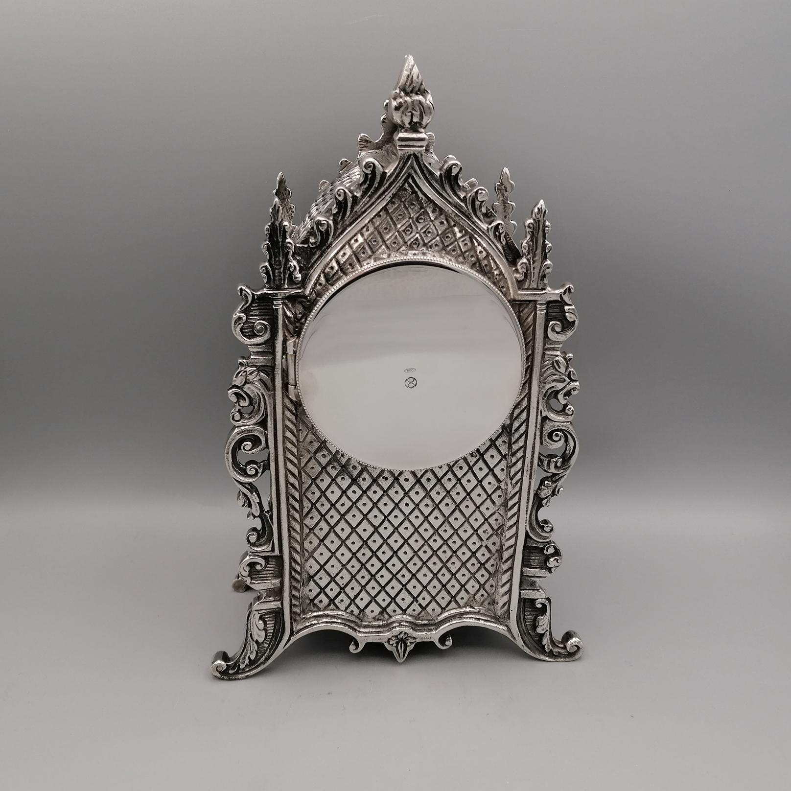 20th Century Italian Gothic revival Silver Table Clock For Sale 1