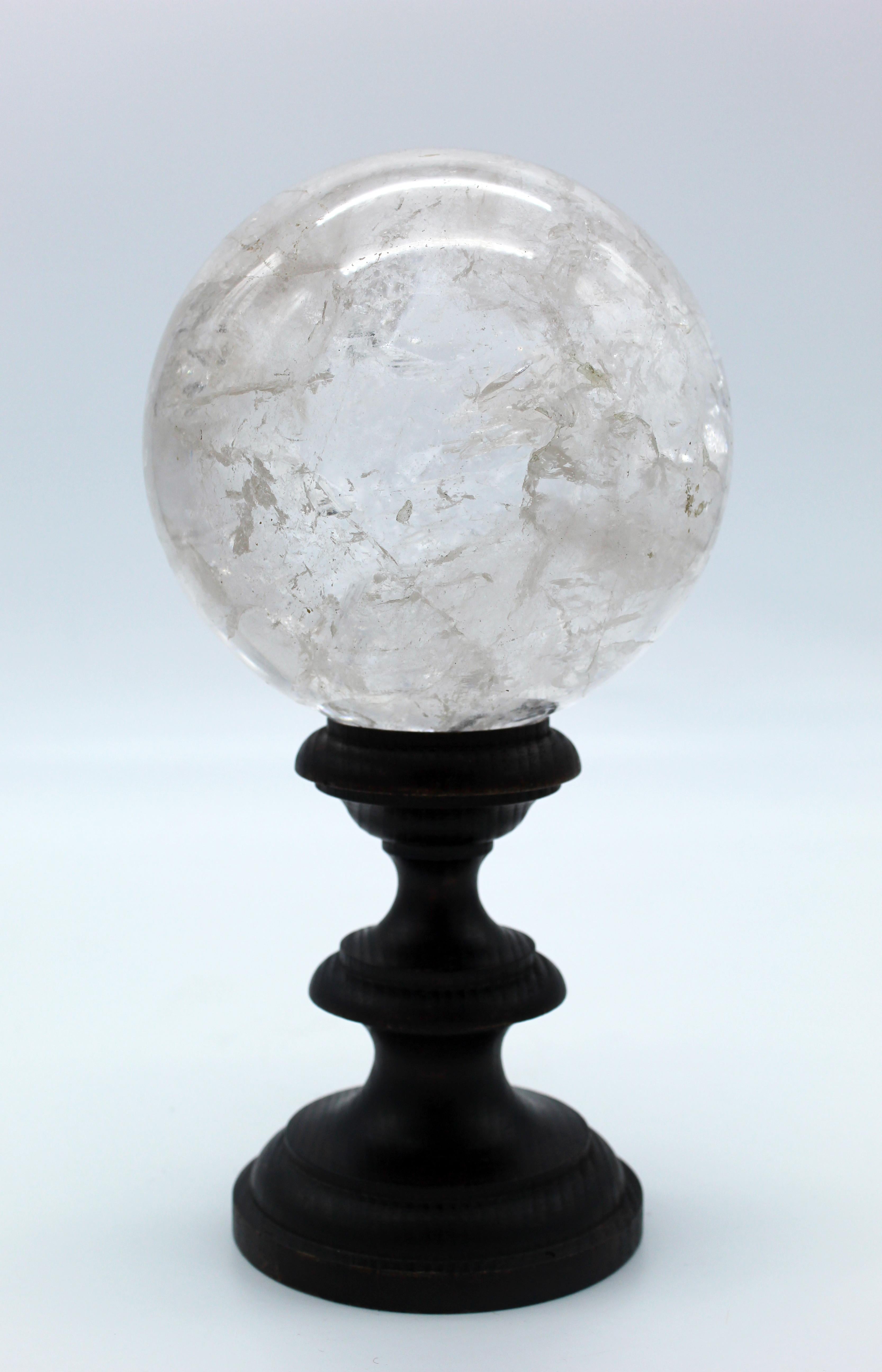 20th Century Italian Grand Tour Sculpture Rock Crystal Sphere on Wood Standing For Sale 7