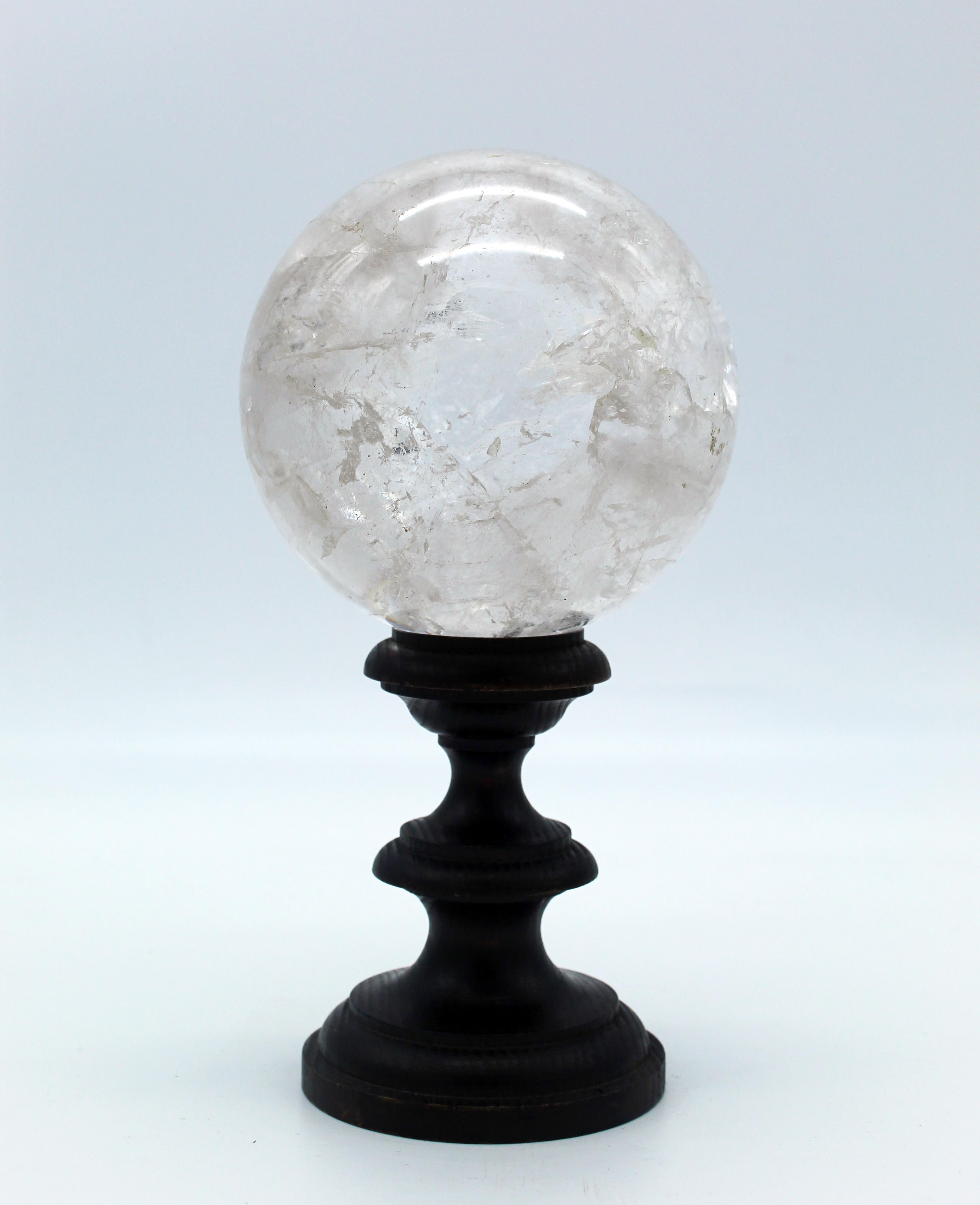 20th Century Italian Grand Tour Sculpture Rock Crystal Sphere on Wood Standing For Sale 8