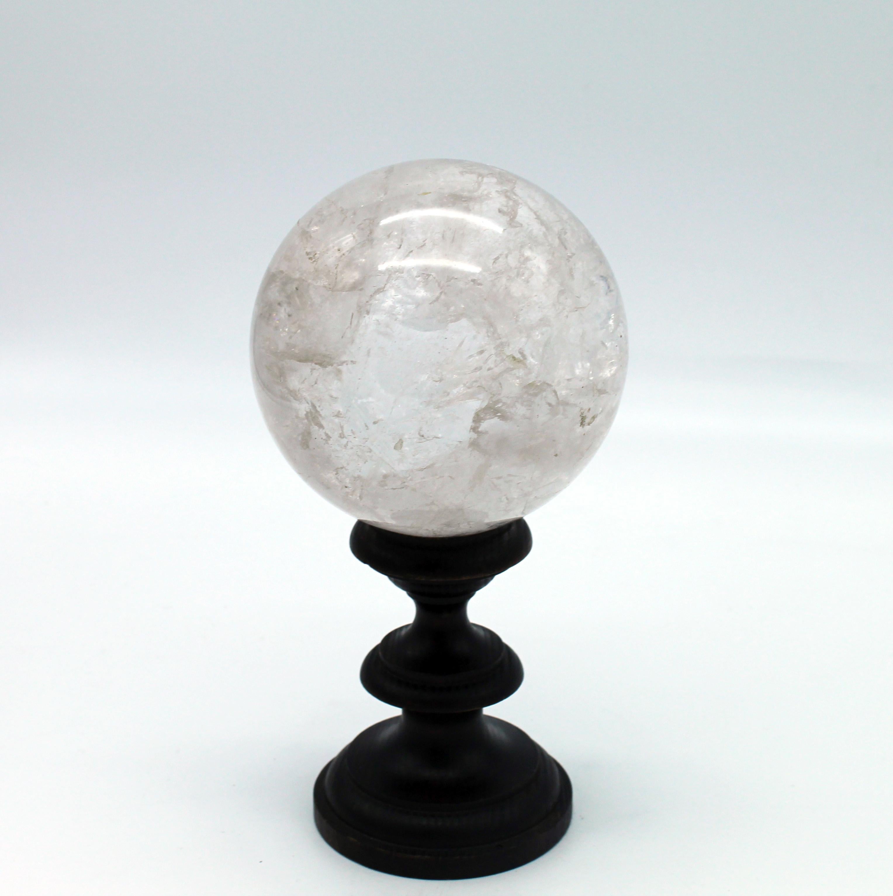 20th Century Italian Grand Tour Sculpture Rock Crystal Sphere on Wood Standing For Sale 9