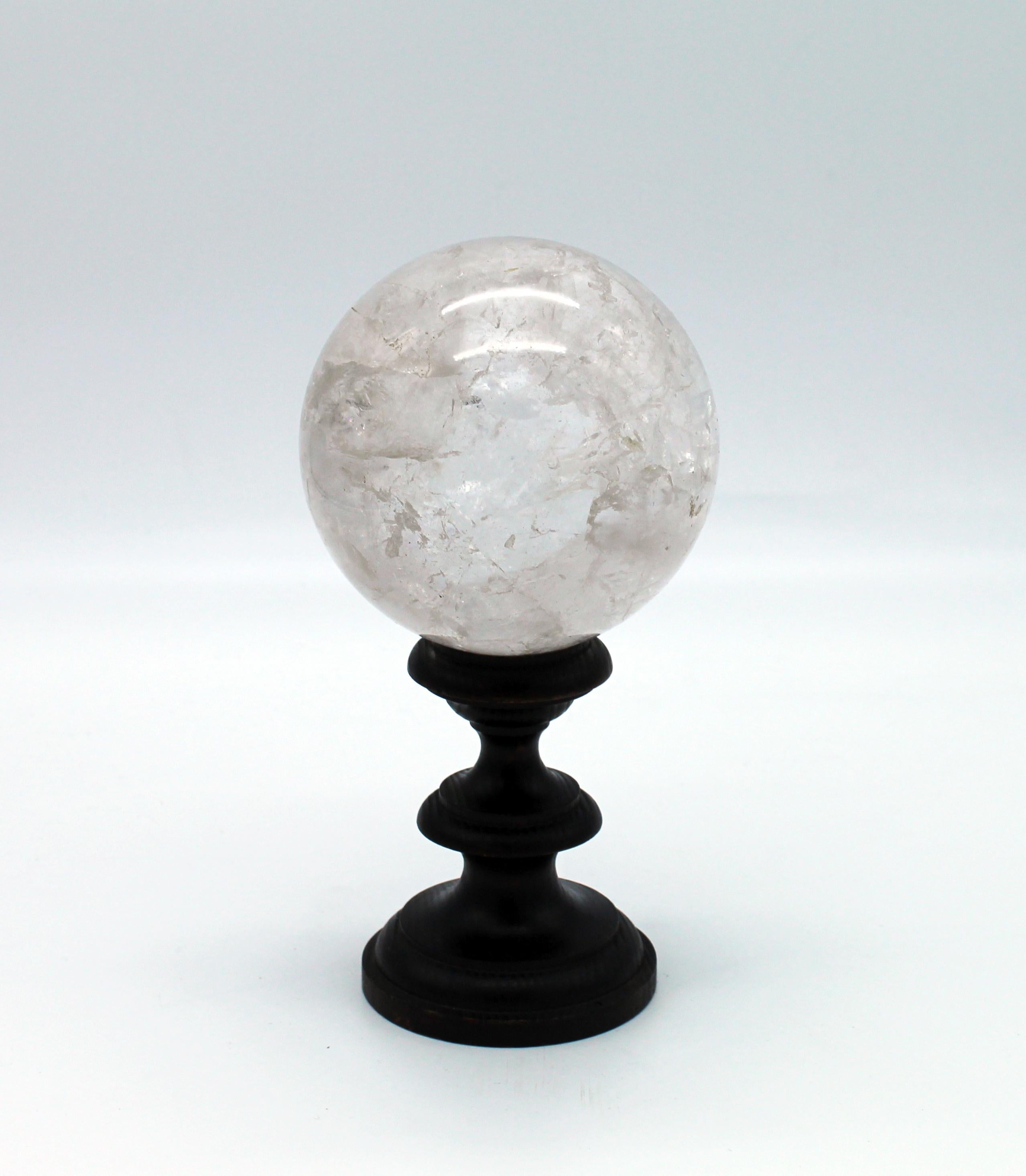 20th Century Italian Grand Tour Sculpture Rock Crystal Sphere on Wood Standing For Sale 10