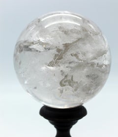 20th Century Italian Grand Tour Sculpture Rock Crystal Sphere on Wood Standing