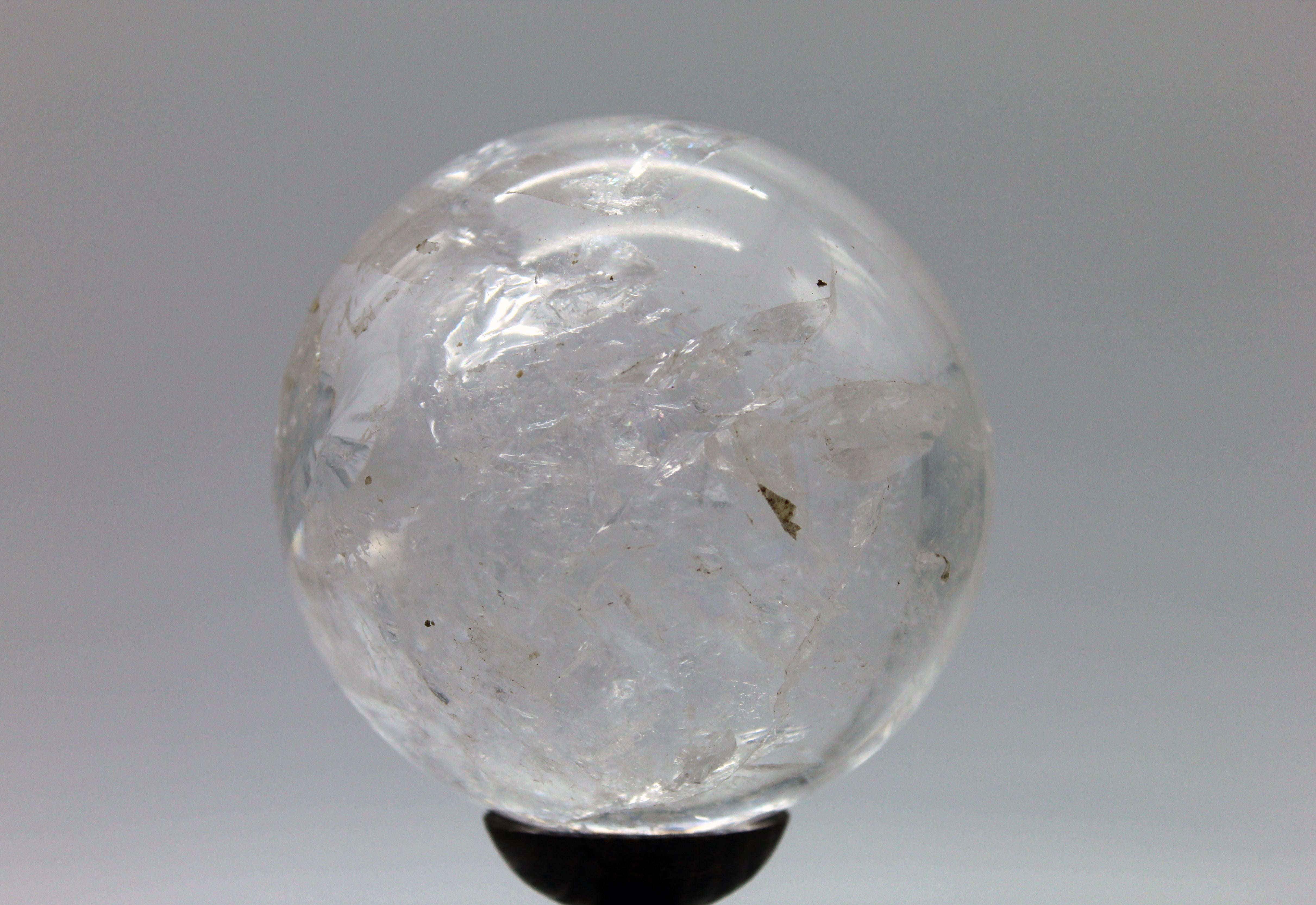 20th Century Italian Grand Tour Sculpture Rock Crystal Sphere on Wood Standing In Excellent Condition In Roma, IT
