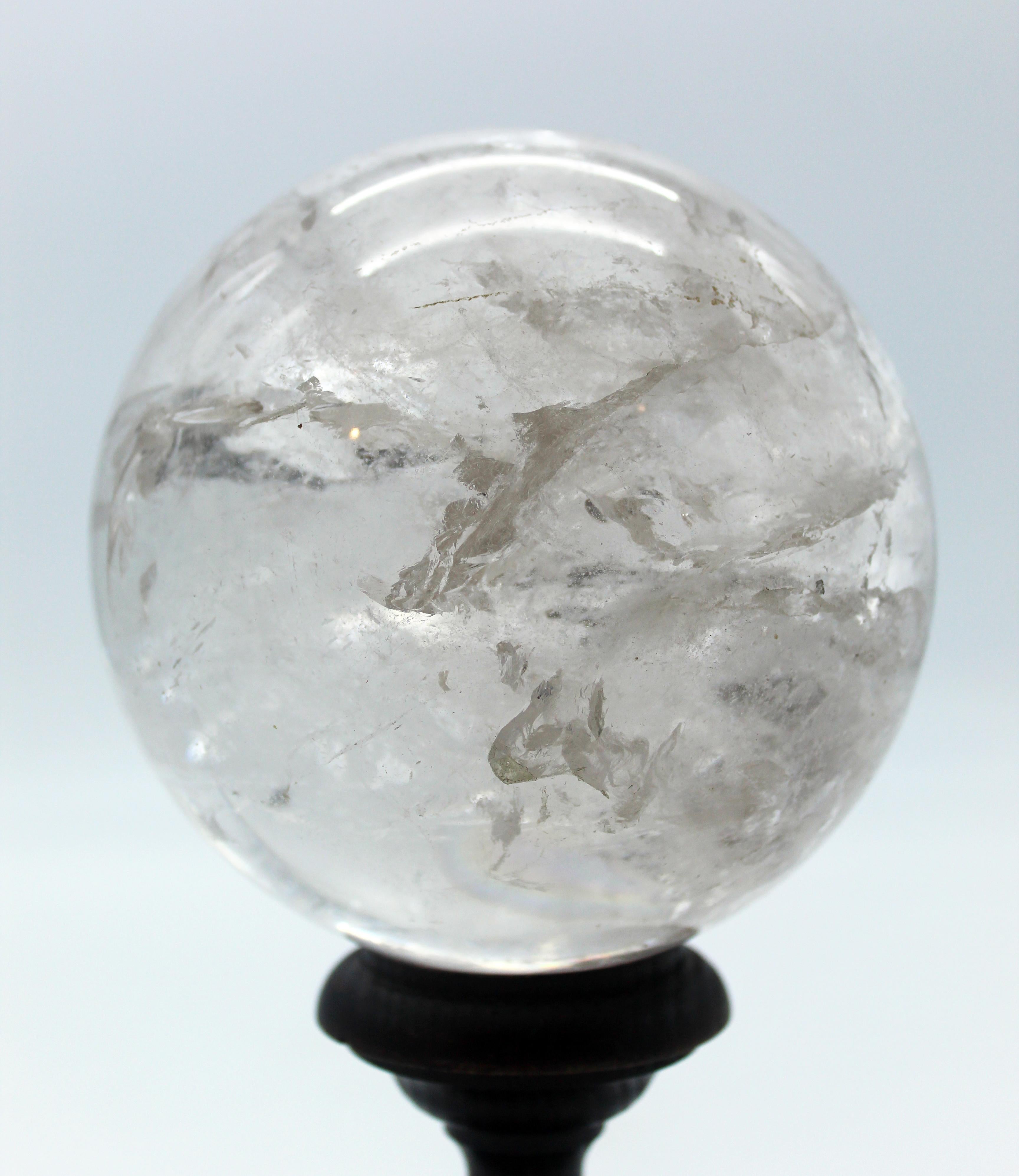 20th Century Italian Grand Tour Sculpture Rock Crystal Sphere on Wood Standing For Sale 3