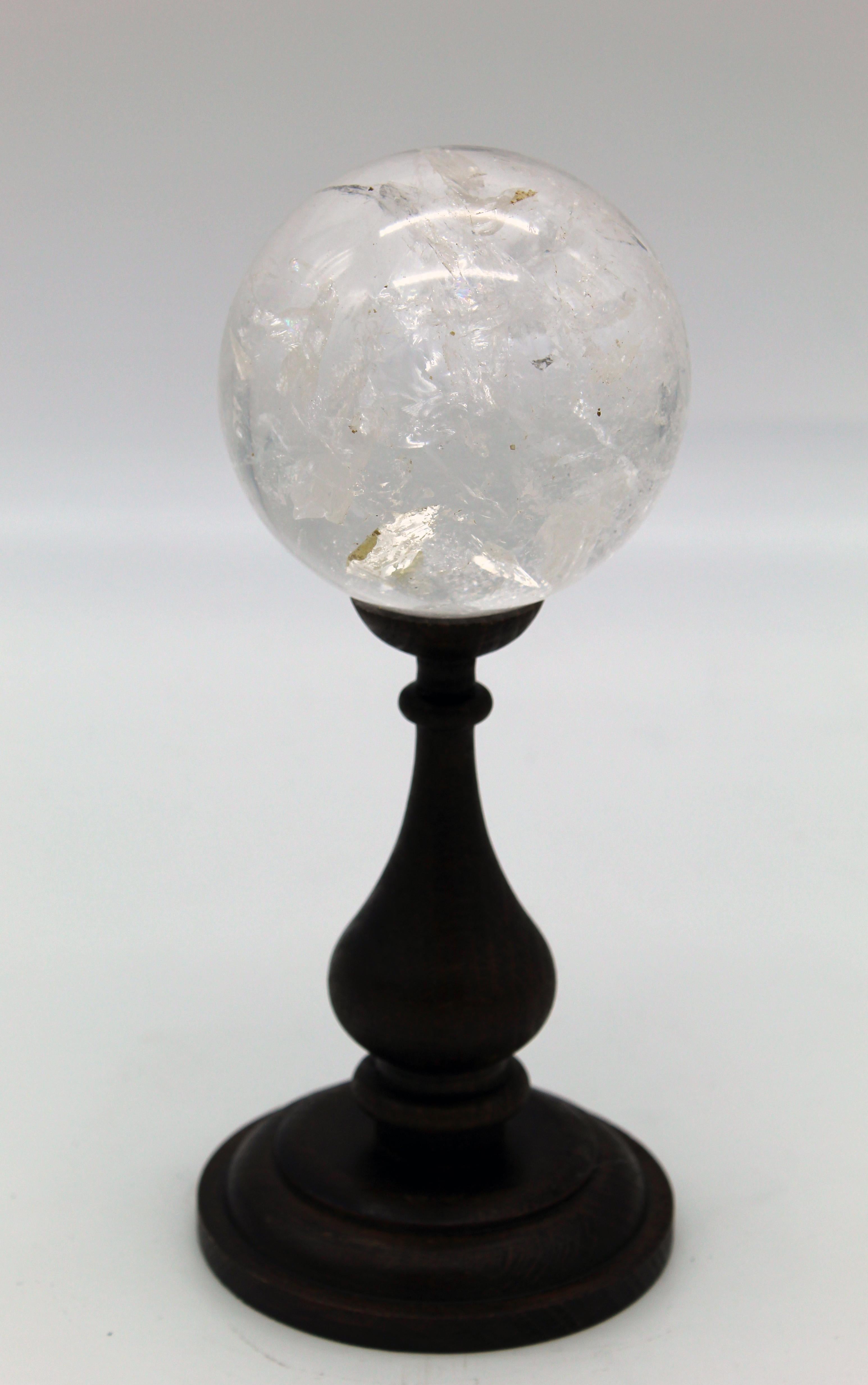 20th Century Italian Grand Tour Sculpture Rock Crystal Sphere on Wood Standing 3