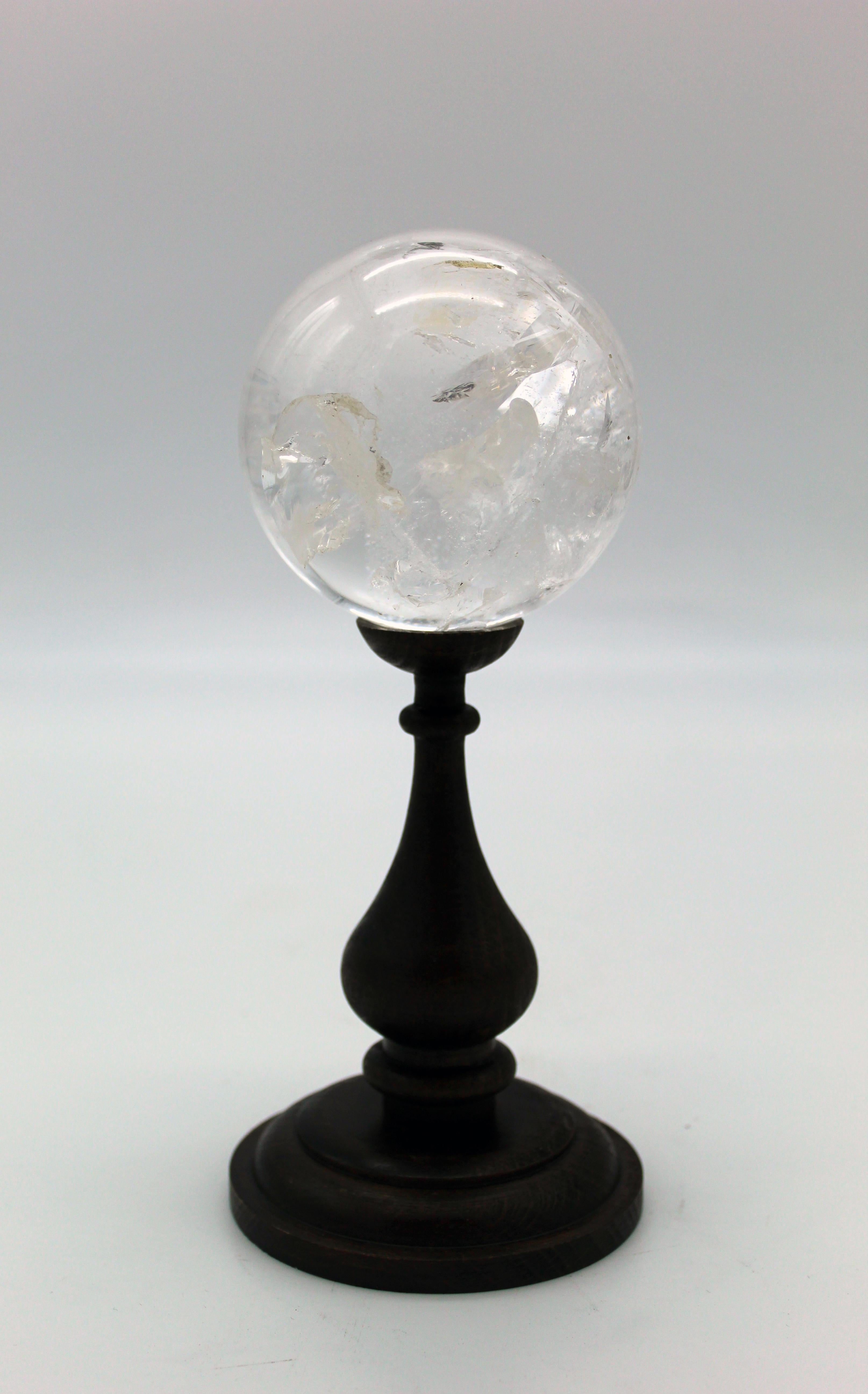 20th Century Italian Grand Tour Sculpture Rock Crystal Sphere on Wood Standing 4