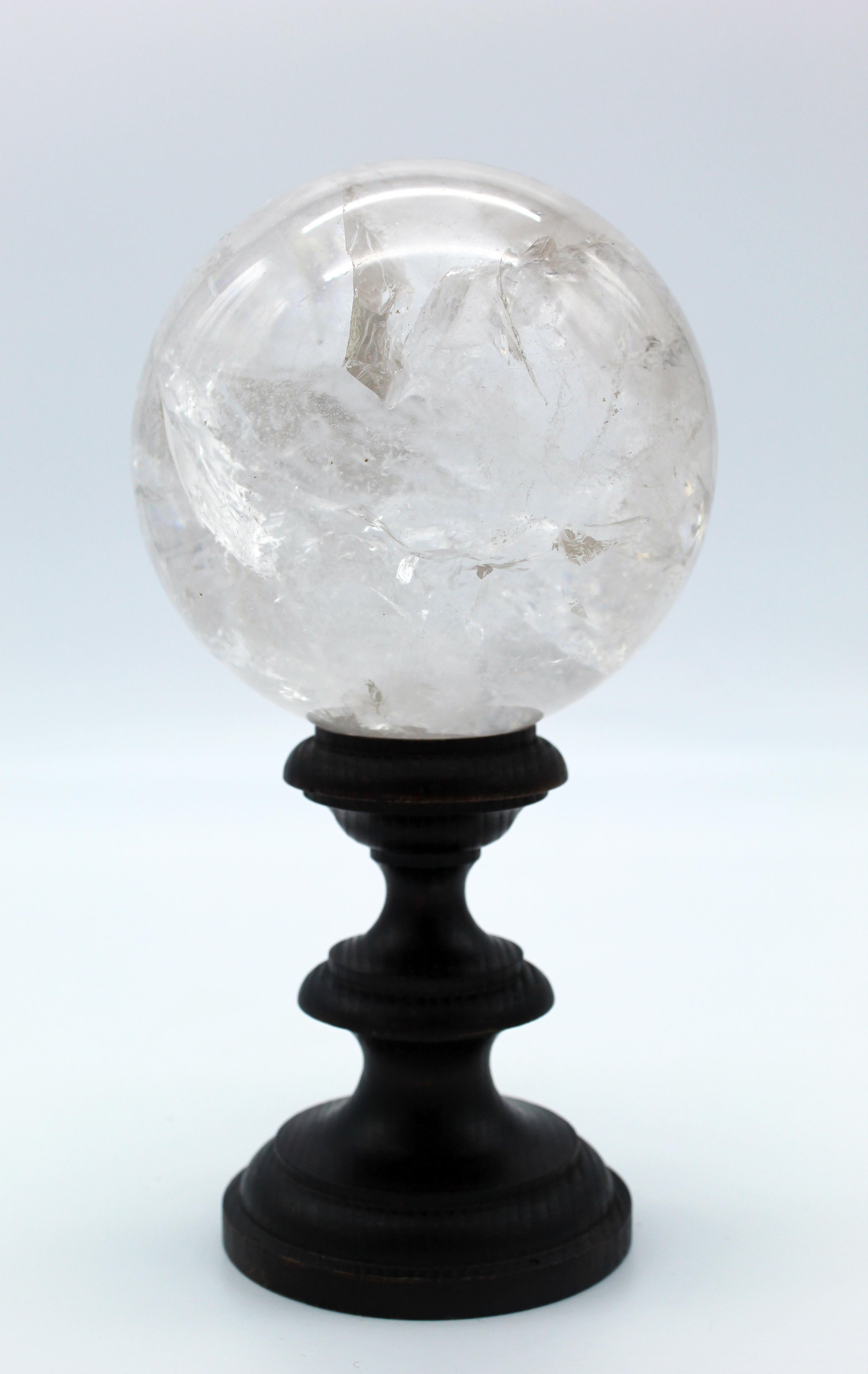 20th Century Italian Grand Tour Sculpture Rock Crystal Sphere on Wood Standing For Sale 5