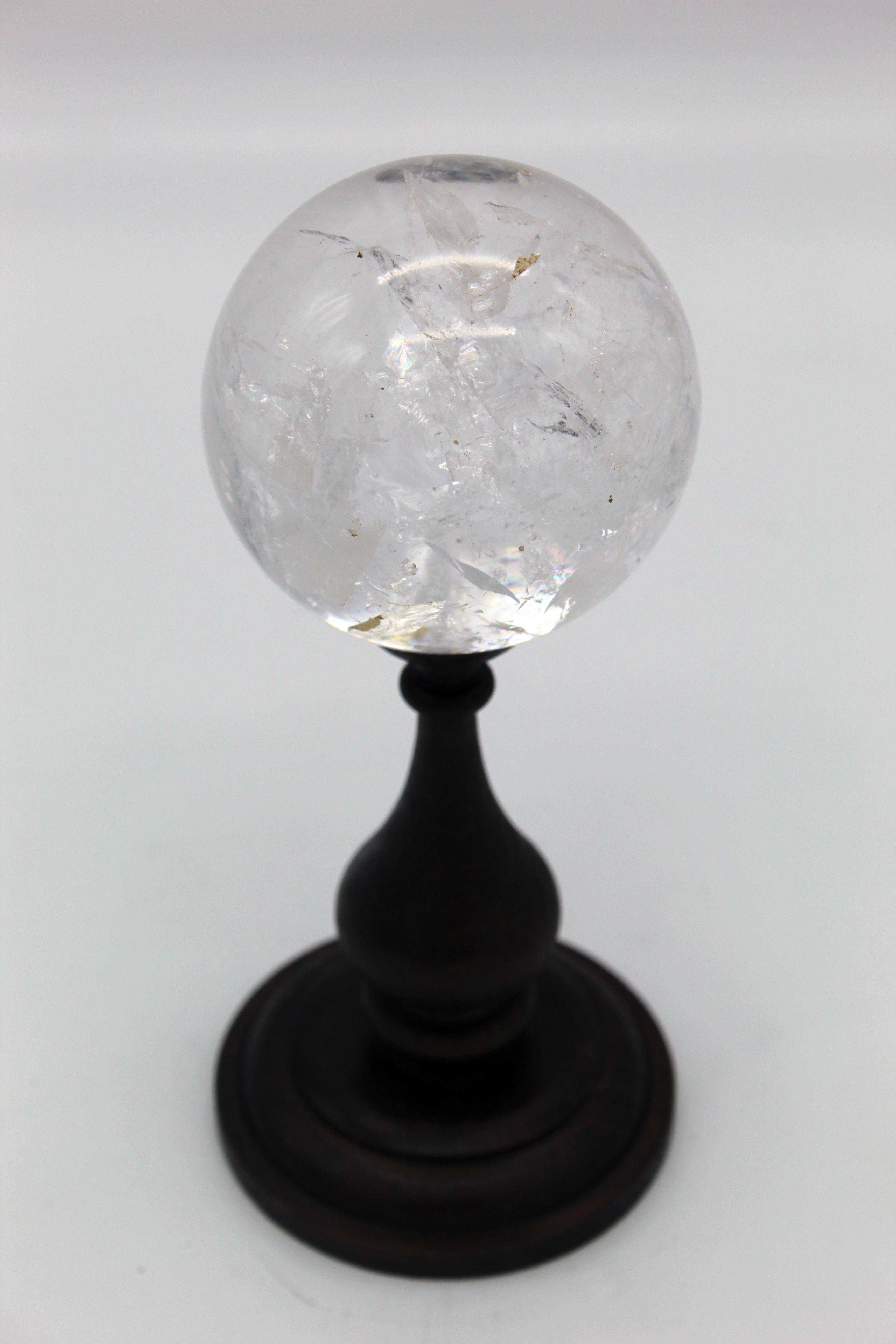 20th Century Italian Grand Tour Sculpture Rock Crystal Sphere on Wood Standing 5