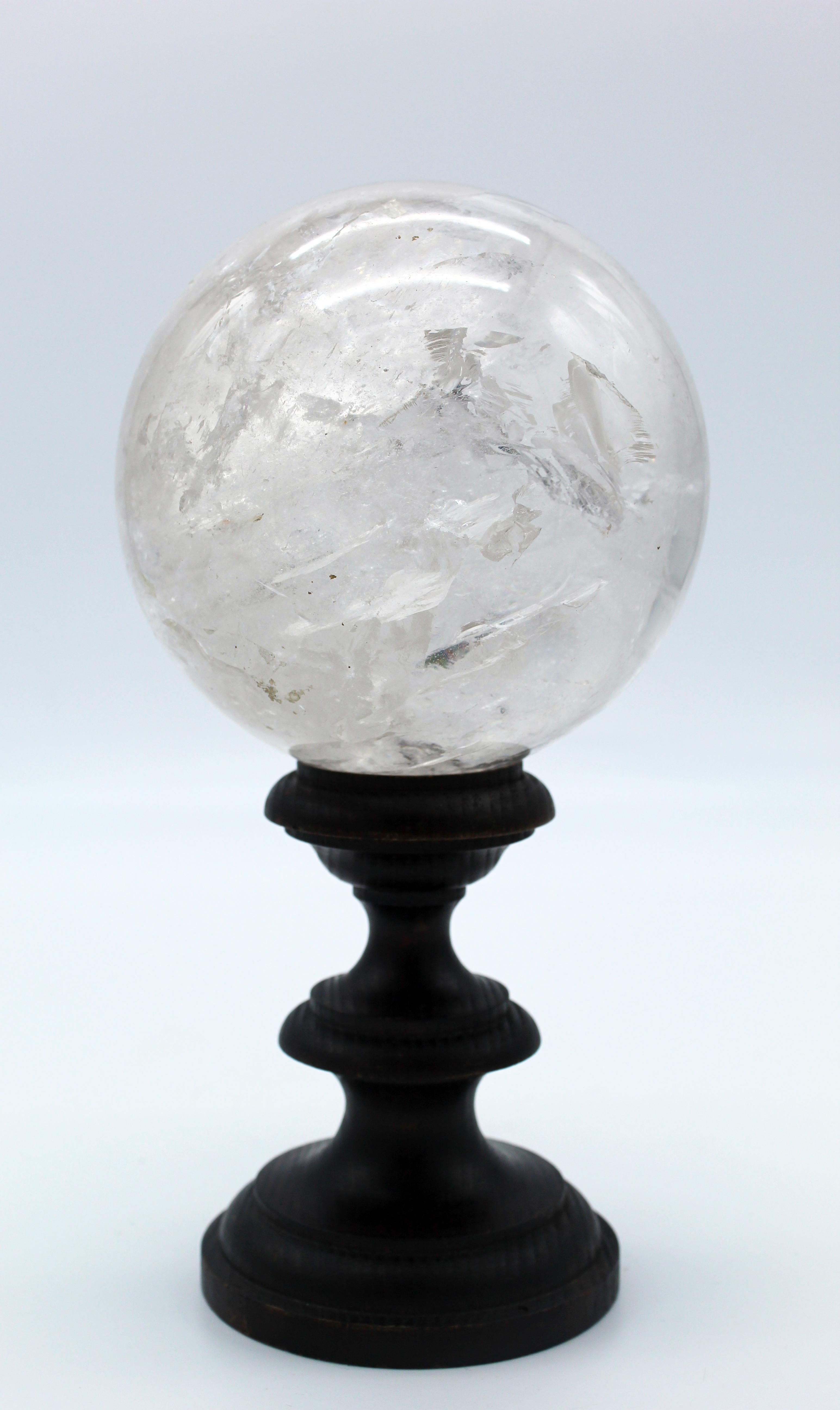20th Century Italian Grand Tour Sculpture Rock Crystal Sphere on Wood Standing For Sale 6