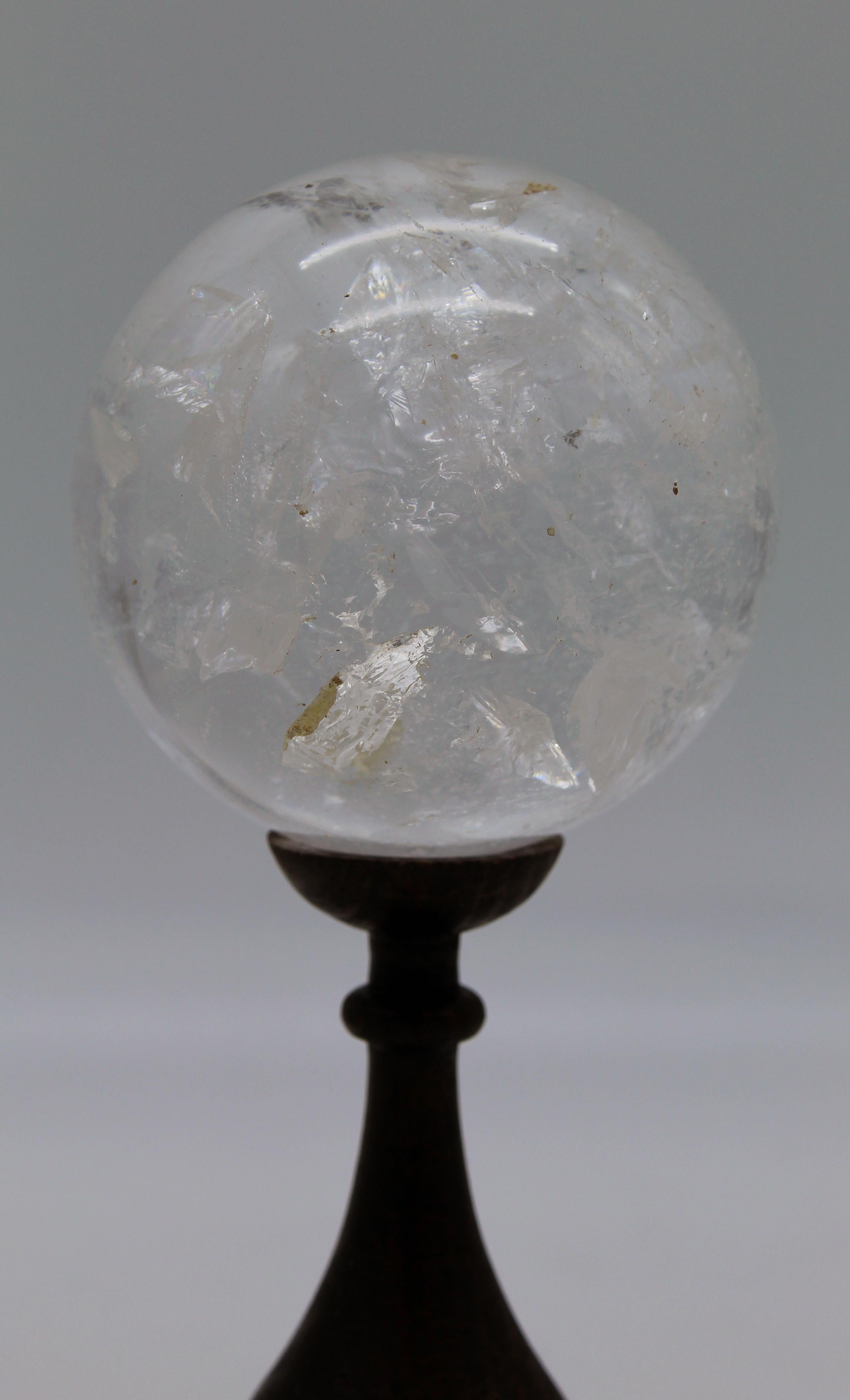 20th Century Italian Grand Tour Sculpture Rock Crystal Sphere on Wood Standing 6