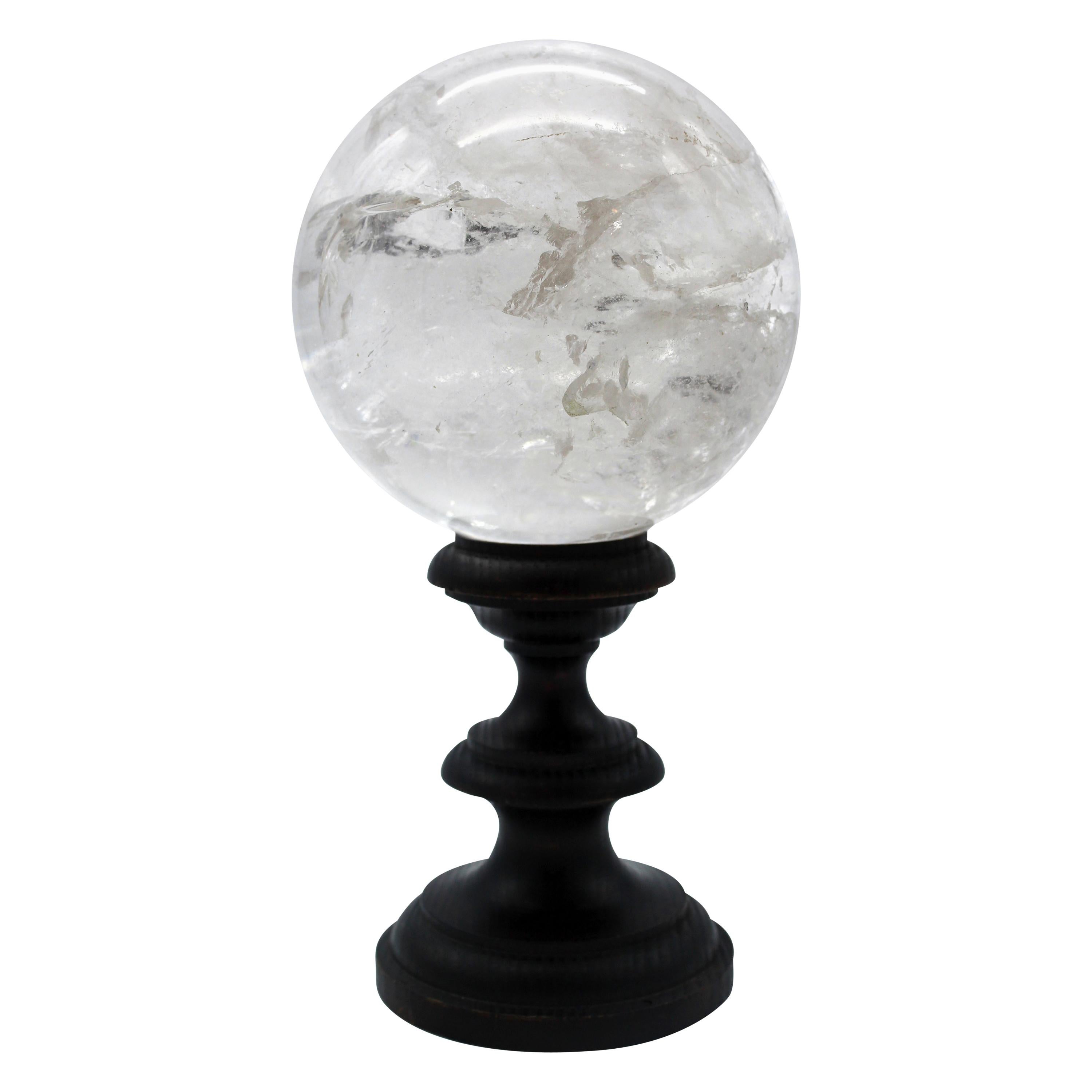 20th Century Italian Grand Tour Sculpture Rock Crystal Sphere on Wood Standing For Sale