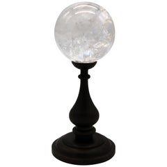 20th Century Italian Grand Tour Sculpture Rock Crystal Sphere on Wood Standing