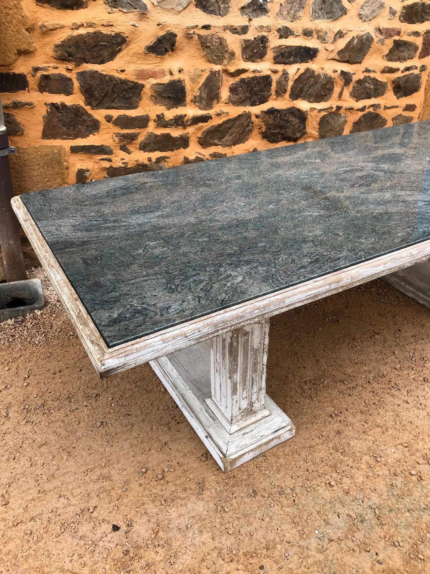 20th Century Italian Green Marble and Limed White Wood Table, 1950s 9