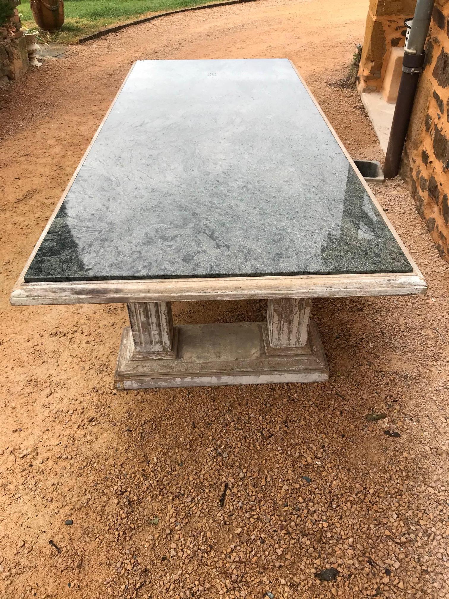20th Century Italian Green Marble and Limed White Wood Table, 1950s 2