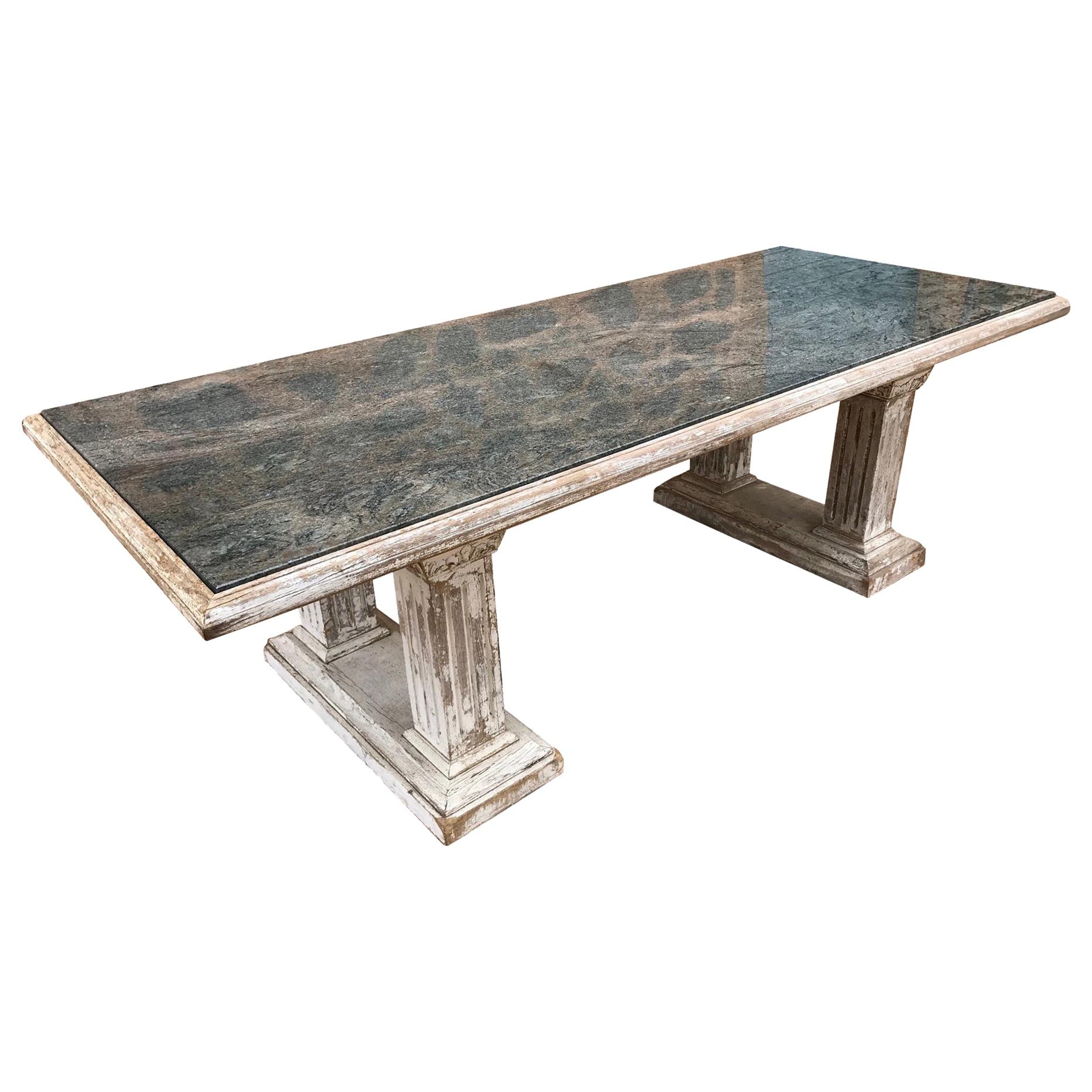 20th Century Italian Green Marble and Limed White Wood Table, 1950s