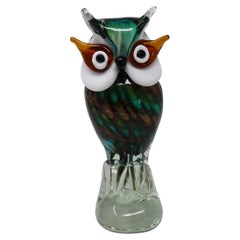 Sculpture en forme de hibou en verre soufflé de Murano, Italie du 20e siècle