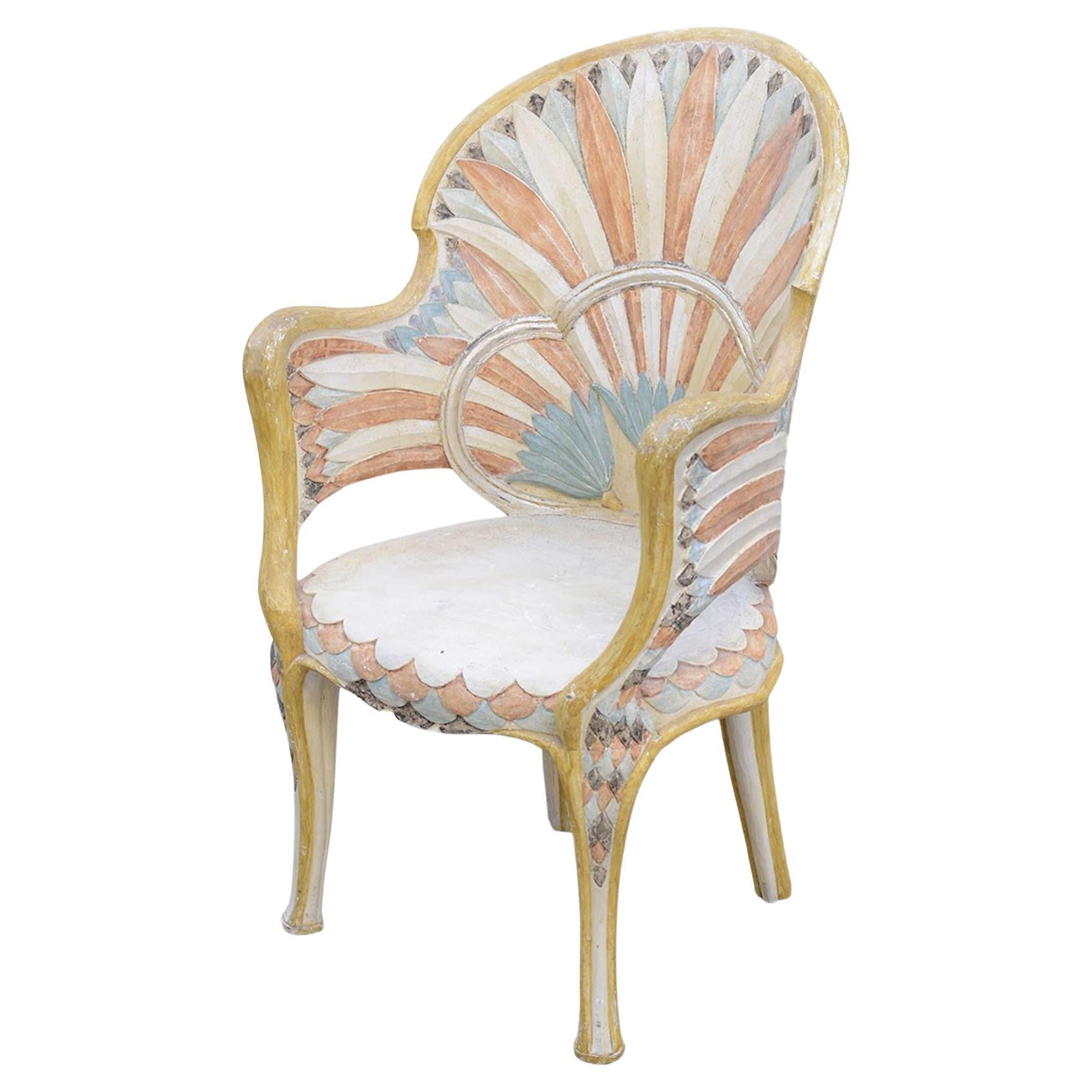 Chaise italienne colorée du 20ème siècle sculptée et peinte à la main en vente