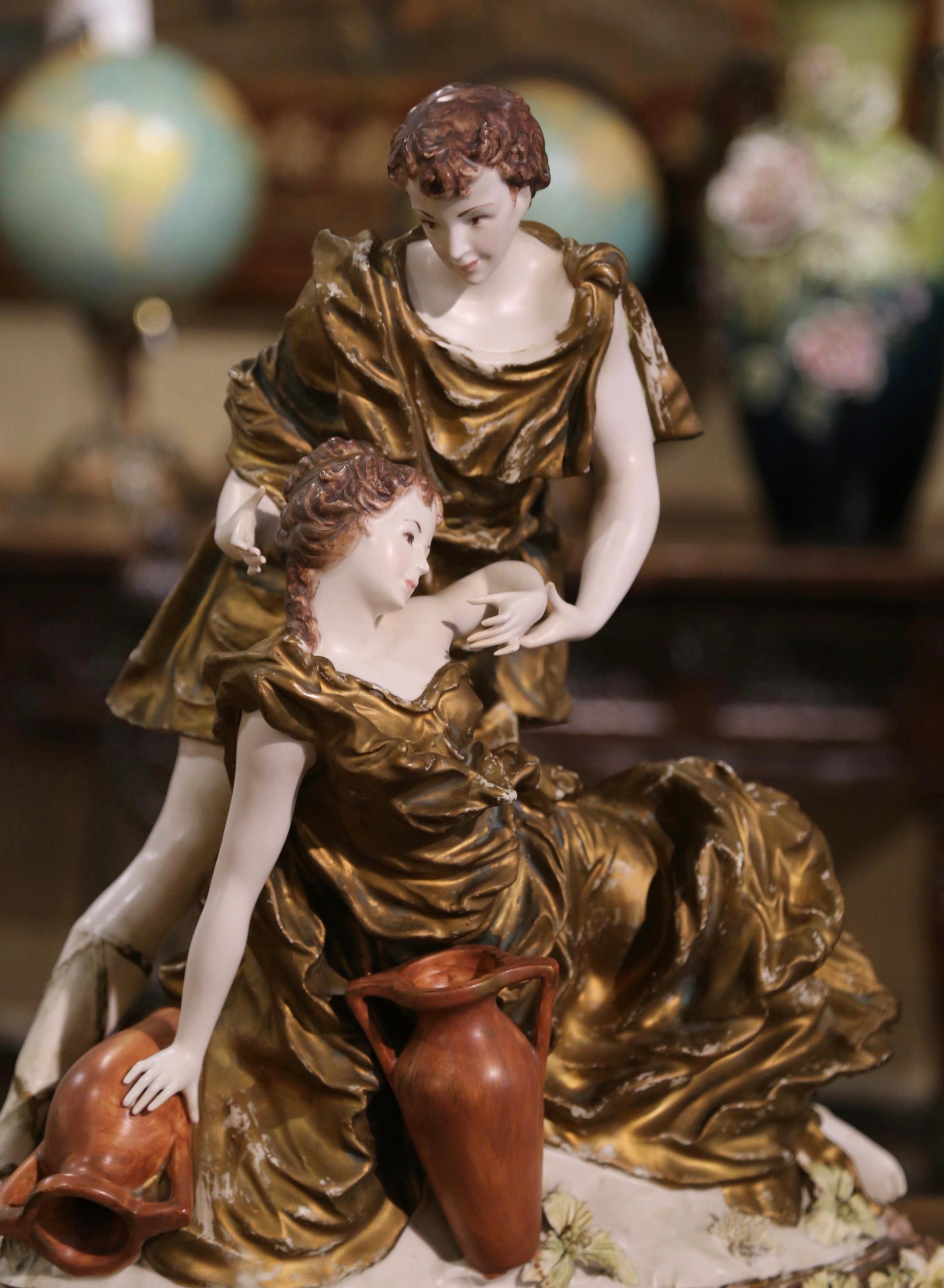Neoclassical 20th Century Italian Hand-Painted and Gilt Porcelain Capodimonte Figurine Statue For Sale